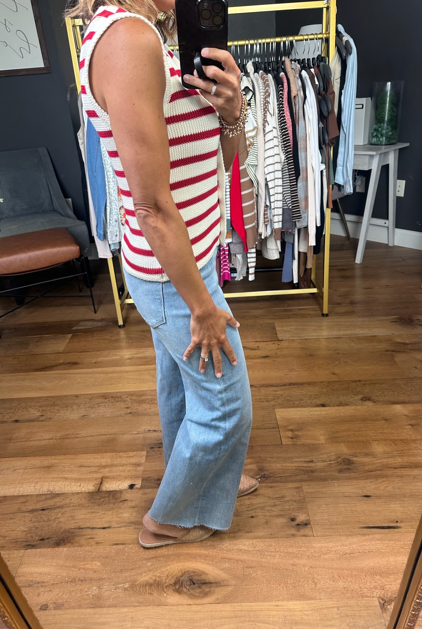 Show Your Love Striped Sweater Button-Detail Sweater Vest - Off-White/Red-Vests-Wishlist-Anna Kaytes Boutique, Women's Fashion Boutique in Grinnell, Iowa