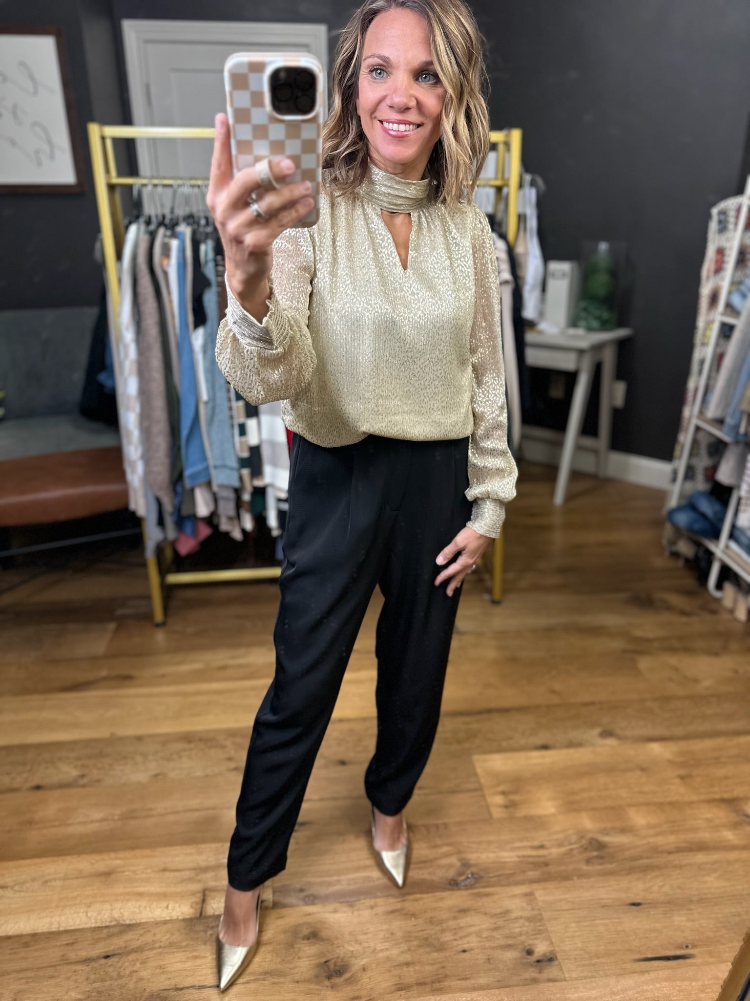Sweetest Dreams Keyhole Long Sleeve Top - Gold-Skies Are Blue-Anna Kaytes Boutique, Women's Fashion Boutique in Grinnell, Iowa