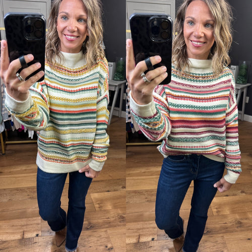 Something Happens Striped Aztec Print Sweater - Multiple Options-Staccato 54995-Anna Kaytes Boutique, Women's Fashion Boutique in Grinnell, Iowa