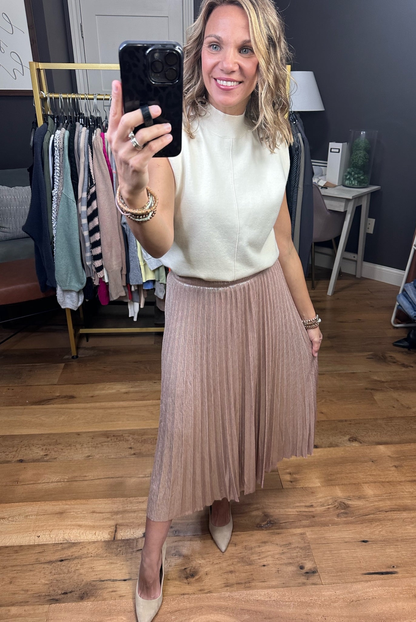 Perfectly You Pleated Midi Skirt - Blush-Skirts-Skies Are Blue 52766-Anna Kaytes Boutique, Women's Fashion Boutique in Grinnell, Iowa