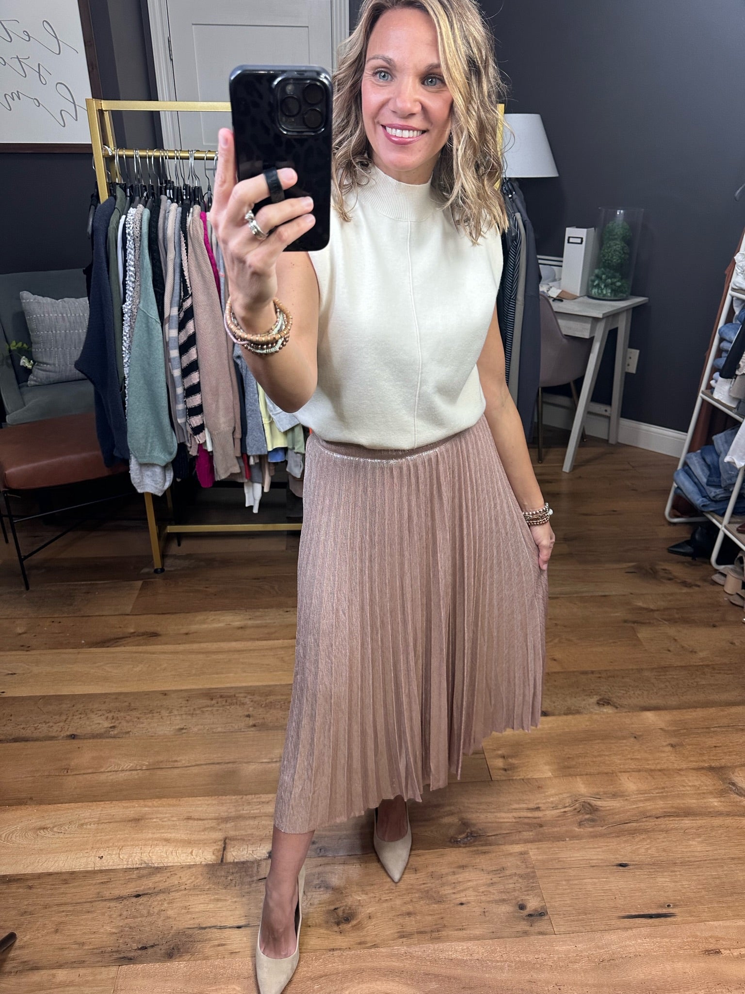 Perfectly You Pleated Midi Skirt - Blush-Skirts-Skies Are Blue 52766-Anna Kaytes Boutique, Women's Fashion Boutique in Grinnell, Iowa
