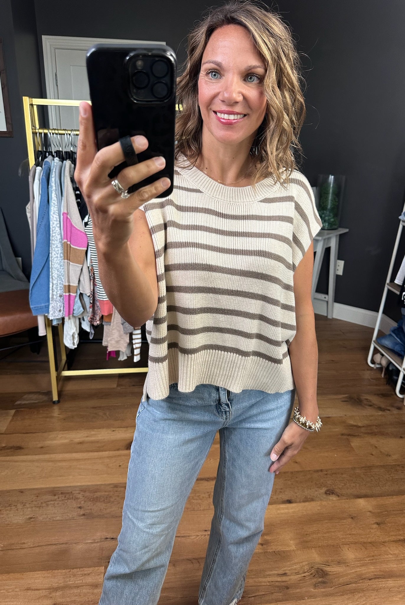 Anything In the World Striped Cap-Sleeve Knit Top - Multiple Options-Entro-Anna Kaytes Boutique, Women's Fashion Boutique in Grinnell, Iowa