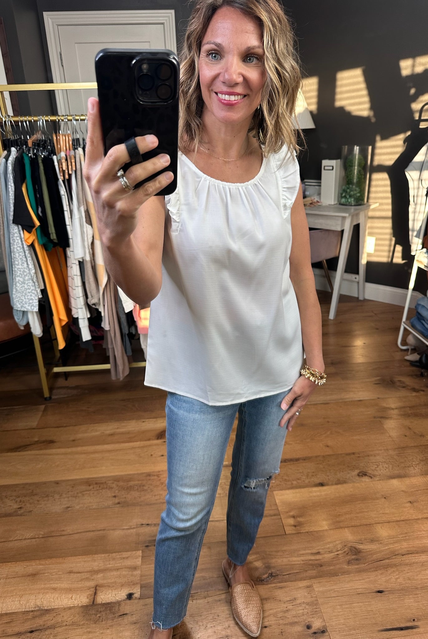 That Girl Flutter Sleeve Top - Ivory-Short Sleeves-Staccato 18725D-Anna Kaytes Boutique, Women's Fashion Boutique in Grinnell, Iowa