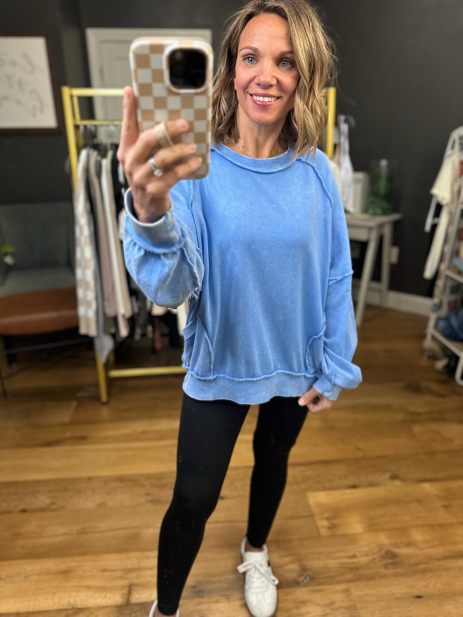Dropping By Washed Pocket Crew-Easel-Anna Kaytes Boutique, Women's Fashion Boutique in Grinnell, Iowa