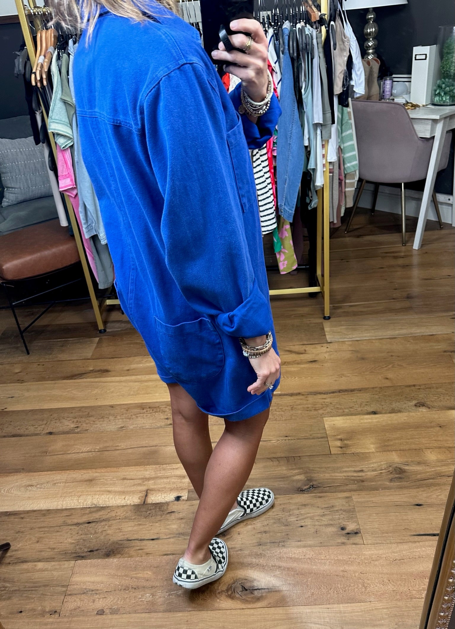Broadway Babe Utility Button Romper - Blue-Rompers-Bucketlist IR5315-Anna Kaytes Boutique, Women's Fashion Boutique in Grinnell, Iowa