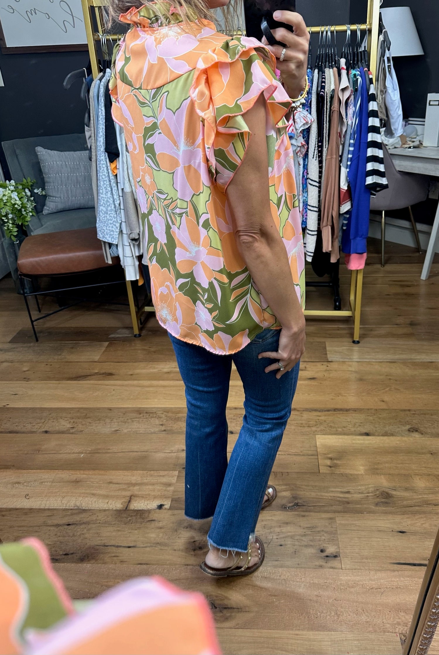 More Than Ever Floral Flutter Sleeve Top - Sage Multi-Short Sleeves-Ces Femme-Anna Kaytes Boutique, Women's Fashion Boutique in Grinnell, Iowa