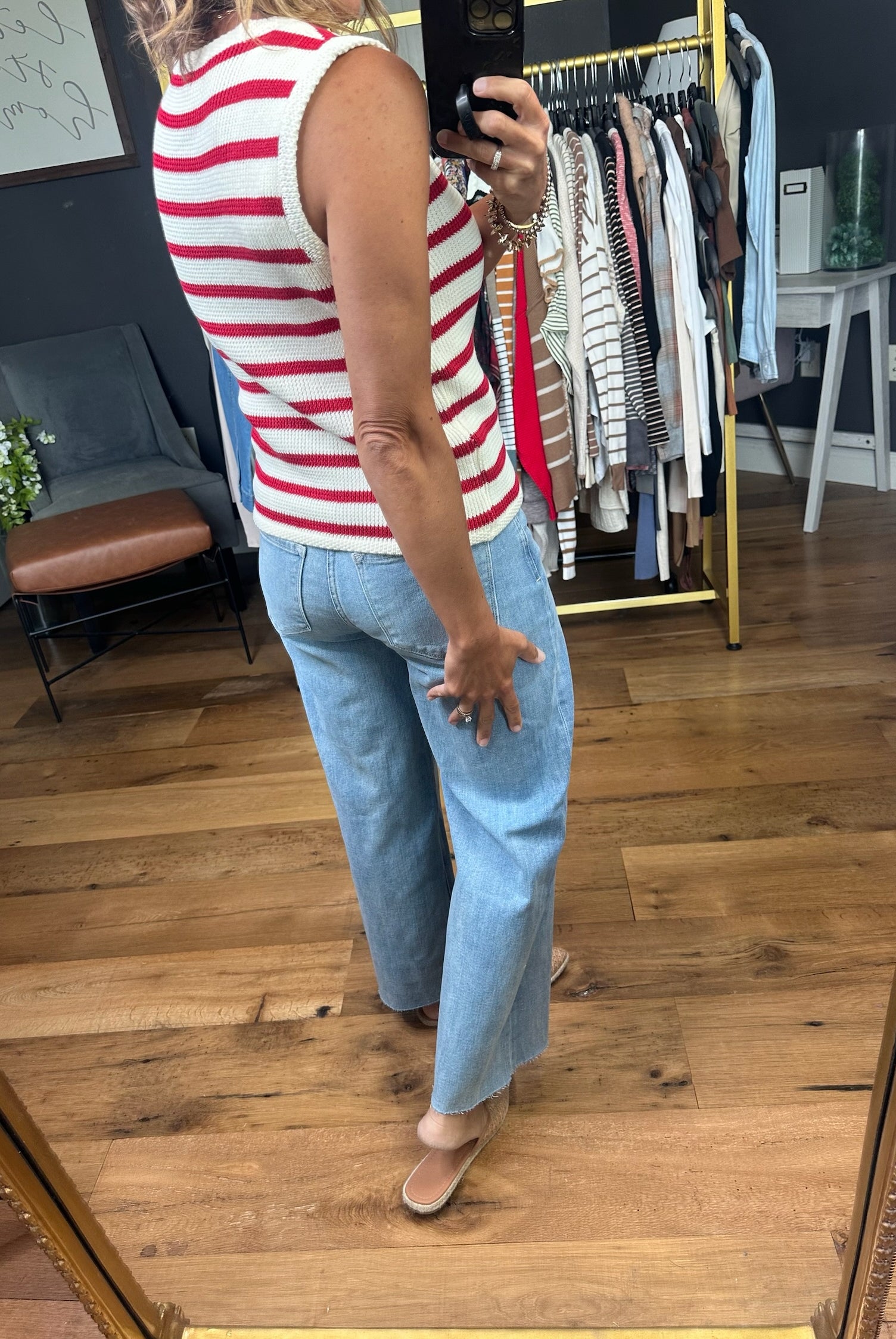 Show Your Love Striped Sweater Button-Detail Sweater Vest - Off-White/Red-Vests-Wishlist-Anna Kaytes Boutique, Women's Fashion Boutique in Grinnell, Iowa