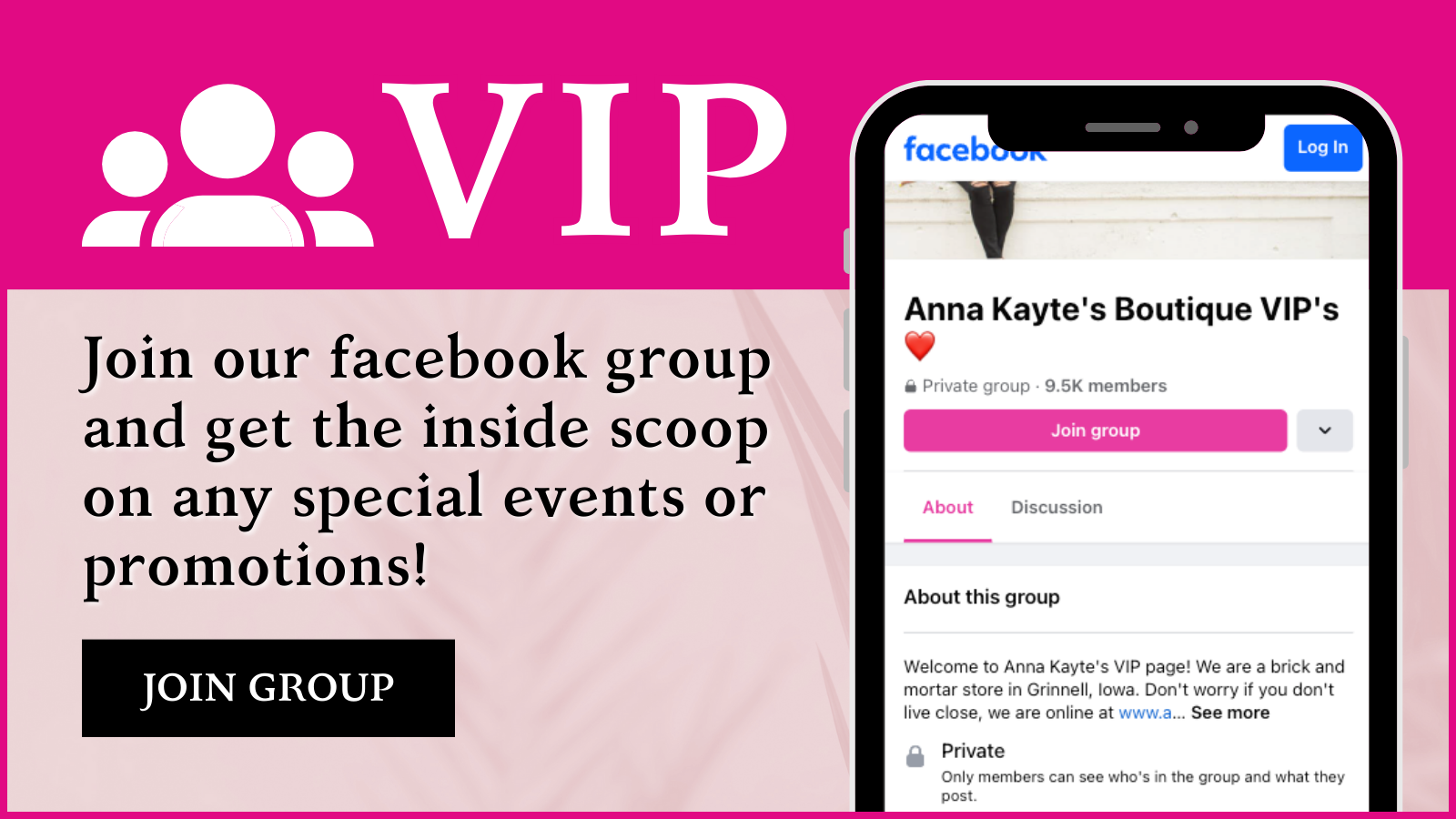 Join our Facebook Group and Become a VIP | Anna Kayte’s Boutique | Women’s Fashion Boutique in Grinnell, Iowa.