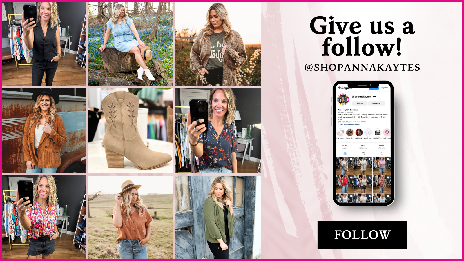 Follow Us on Instagram | Anna Kayte’s Boutique | Women’s Fashion Boutique in Grinnell, Iowa.