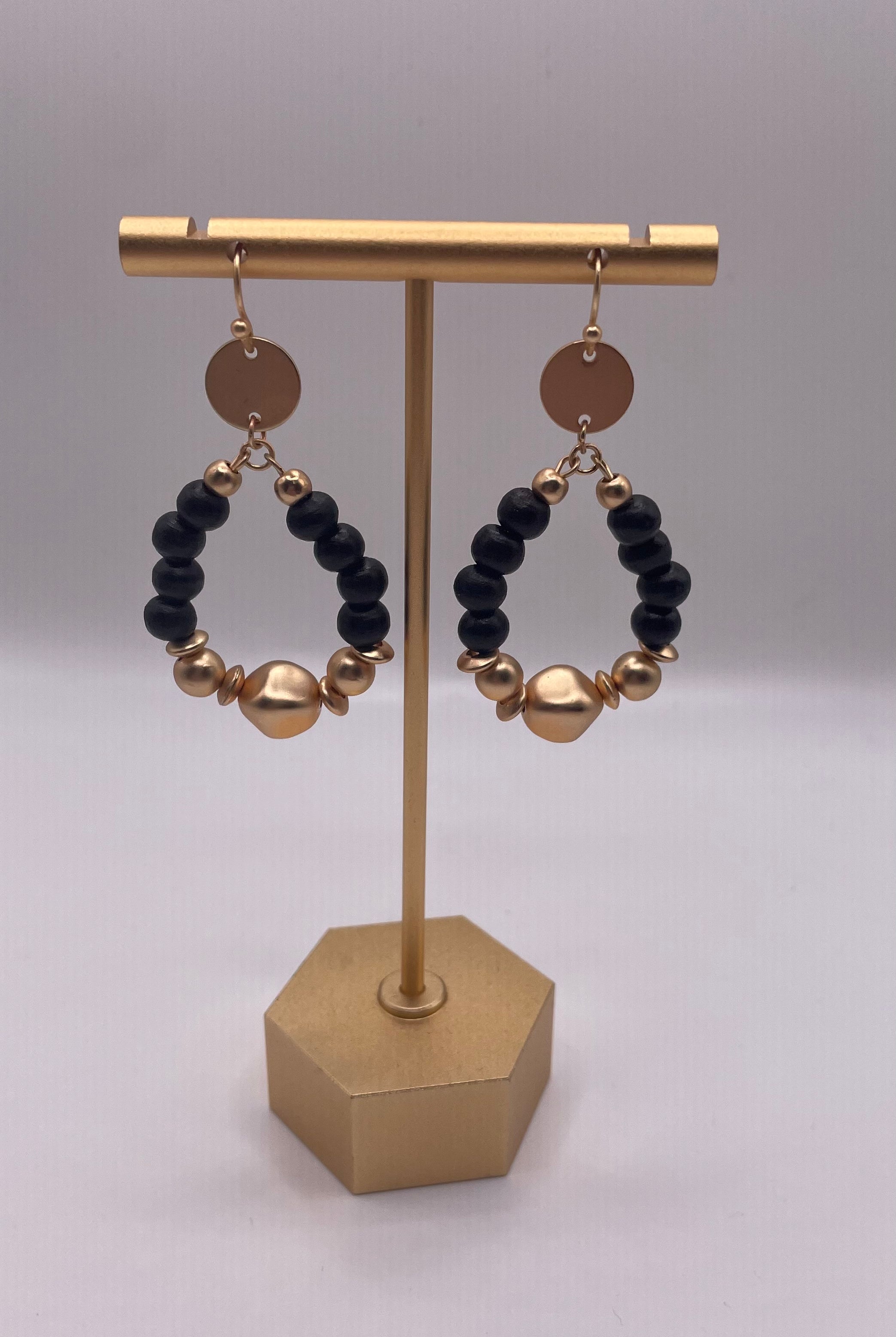 Stephanie Beaded Earrings- Black/Gold-Earrings-Anna Kaytes Boutique-Anna Kaytes Boutique, Women's Fashion Boutique in Grinnell, Iowa