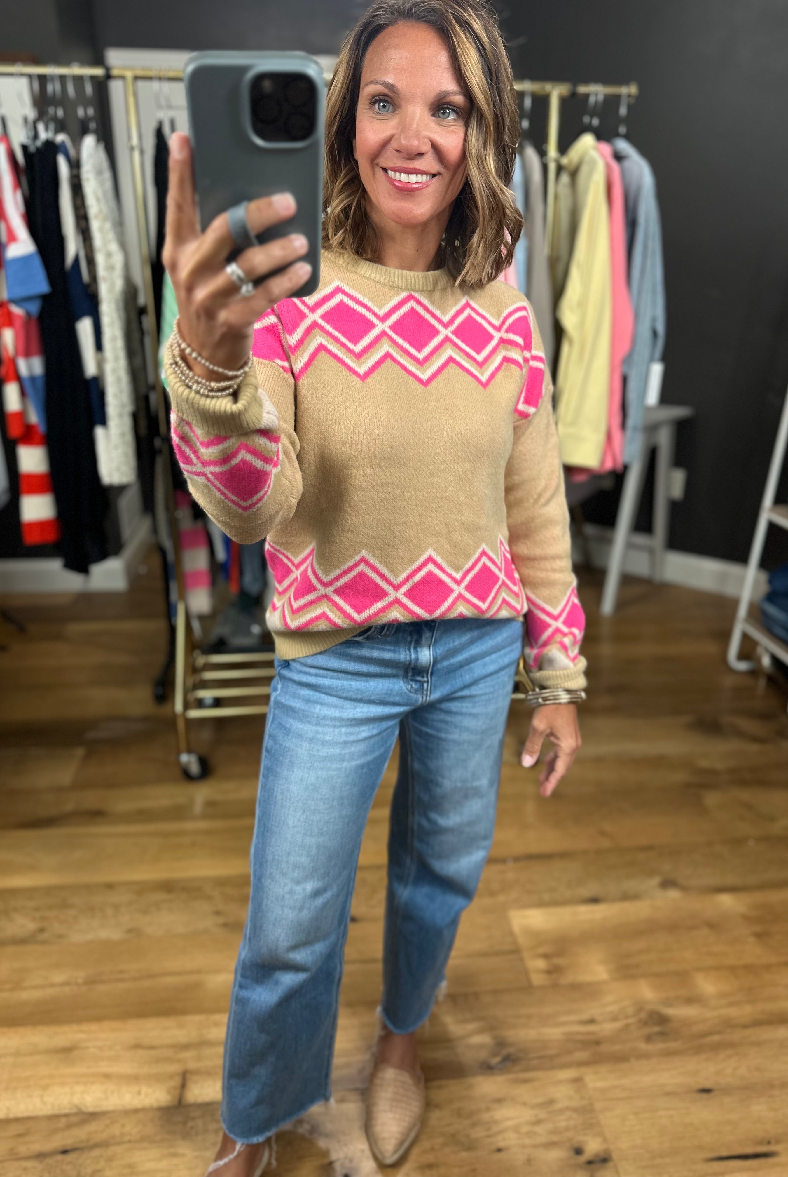 No Place Like Home Patterned Crew Sweater-Sweaters-THML-Anna Kaytes Boutique, Women's Fashion Boutique in Grinnell, Iowa