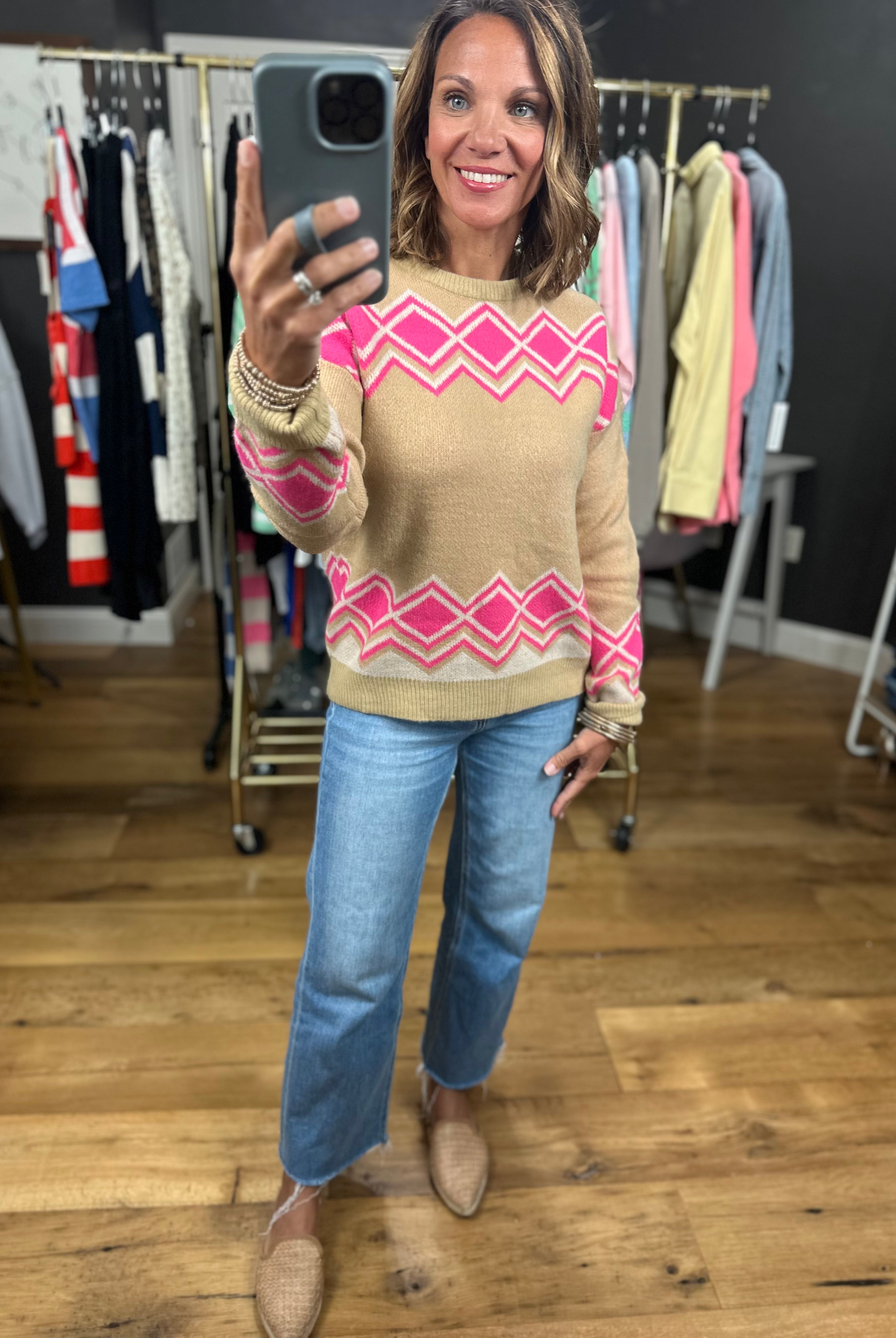 No Place Like Home Patterned Crew Sweater-Sweaters-THML-Anna Kaytes Boutique, Women's Fashion Boutique in Grinnell, Iowa