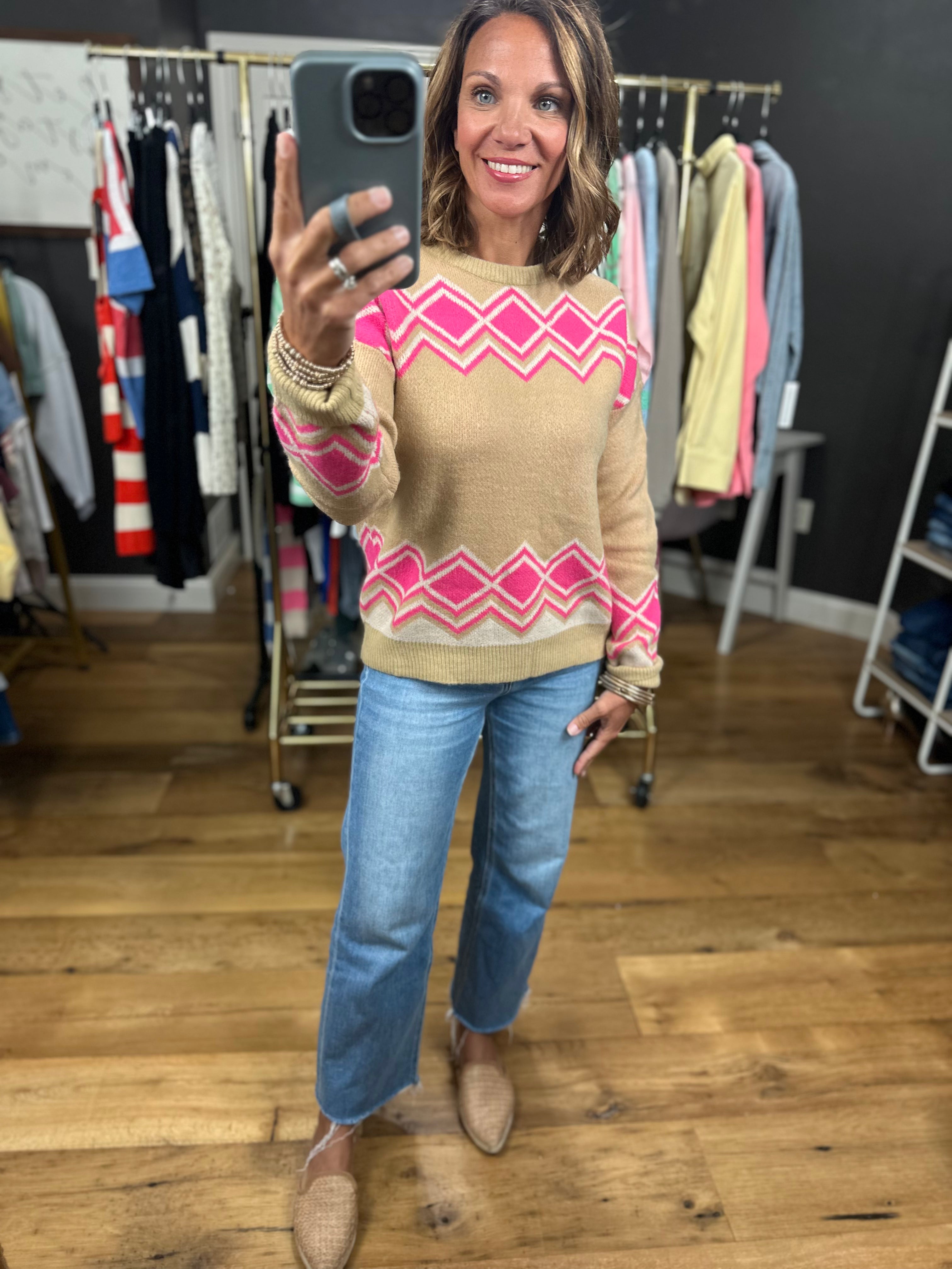 No Place Like Home Patterned Crew Sweater-Sweaters-THML-Anna Kaytes Boutique, Women's Fashion Boutique in Grinnell, Iowa