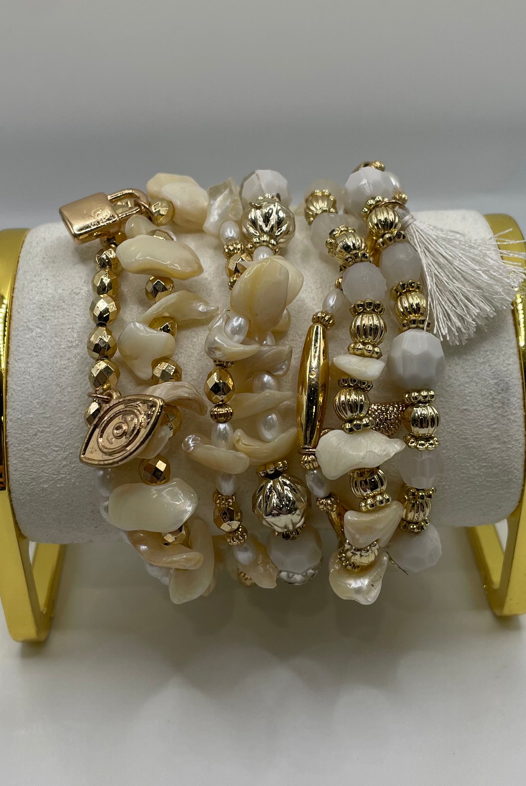 Gold & White Charm Bracelet Stack-Bracelets-Anna Kaytes Boutique-Anna Kaytes Boutique, Women's Fashion Boutique in Grinnell, Iowa