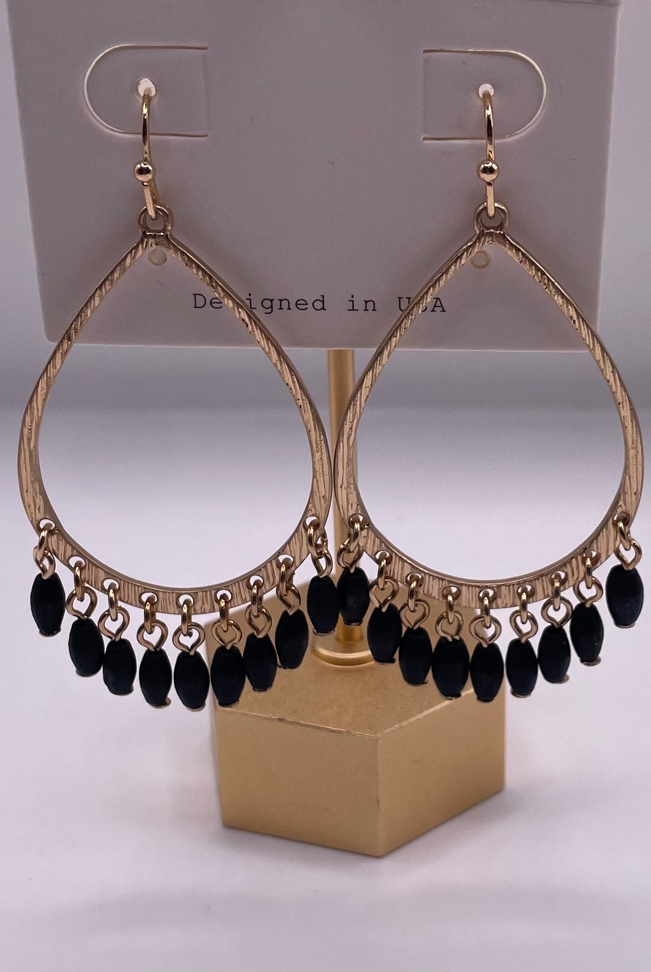 Vanessa Teardrop Earring- Black/Gold-Earrings-Anna Kaytes Boutique-Anna Kaytes Boutique, Women's Fashion Boutique in Grinnell, Iowa