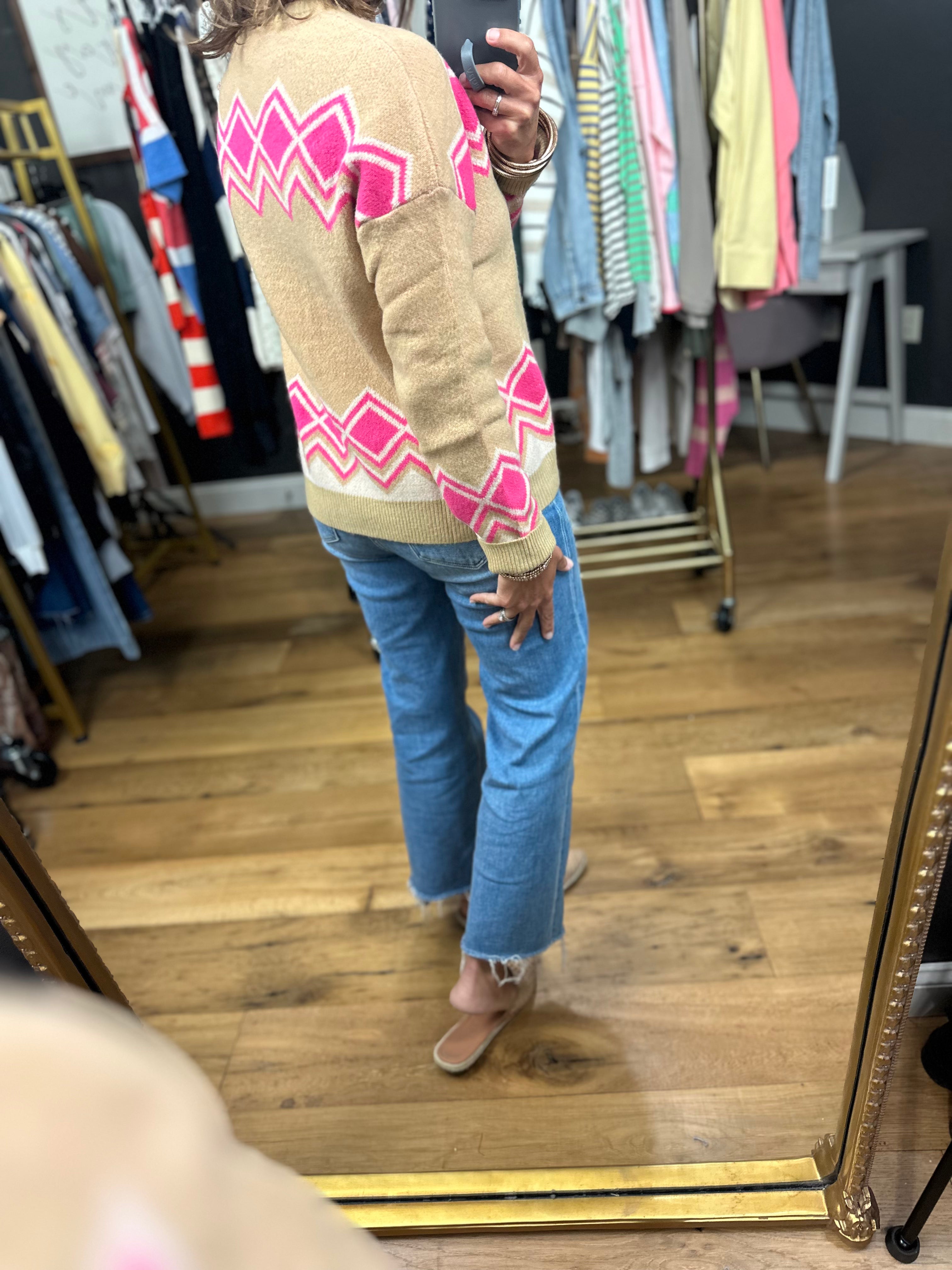 No Place Like Home Patterned Crew Sweater-Sweaters-THML-Anna Kaytes Boutique, Women's Fashion Boutique in Grinnell, Iowa