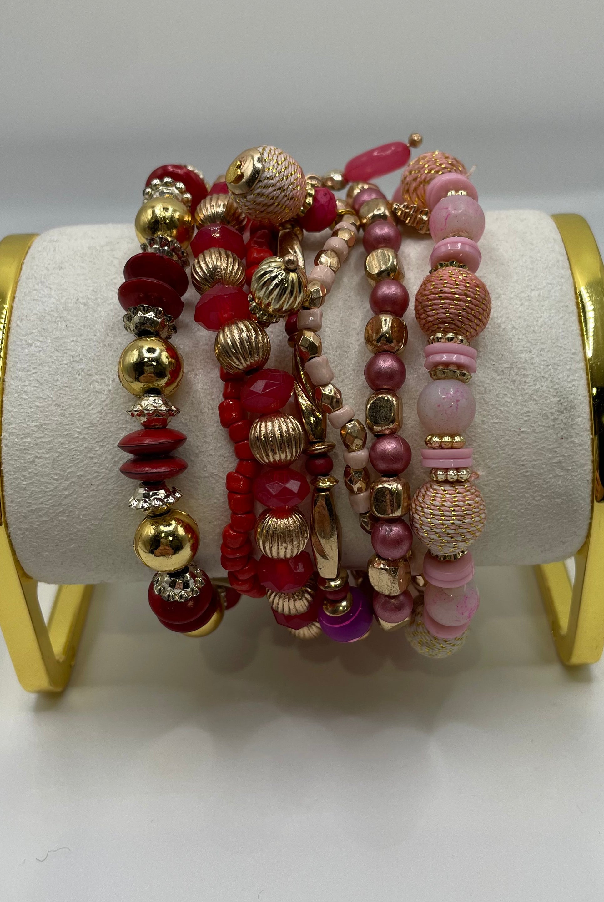 Pink & Gold Beaded Bracelet Set-Bracelets-Anna Kaytes Boutique-Anna Kaytes Boutique, Women's Fashion Boutique in Grinnell, Iowa