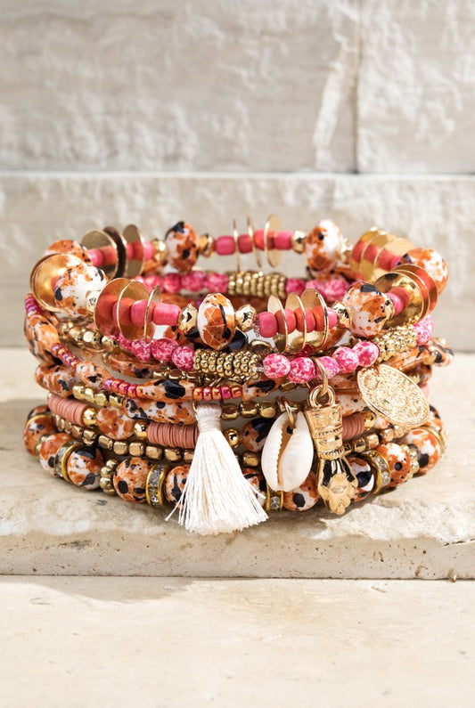 Layered Mixed Beads Bracelet Set-Bracelets-Urbanista LR1FBA111-Anna Kaytes Boutique, Women's Fashion Boutique in Grinnell, Iowa