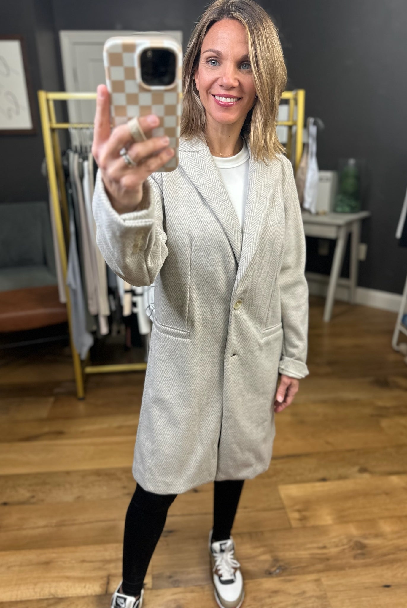 Out & About Midi Button-Detail Jacket - Earth Grey-Be Cool-Anna Kaytes Boutique, Women's Fashion Boutique in Grinnell, Iowa