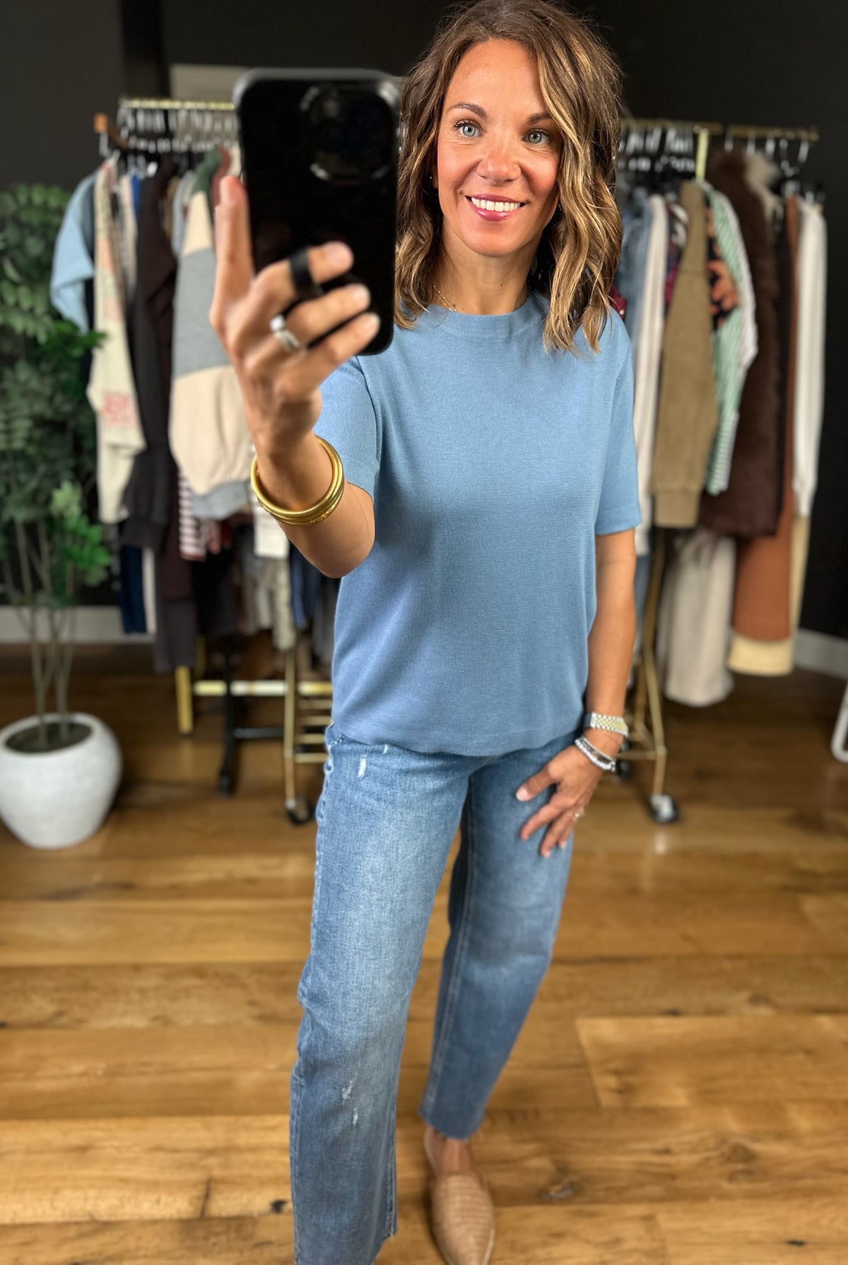 Talking Points Short Sleeve Knit Top-Short Sleeves-Be Cool-Anna Kaytes Boutique, Women's Fashion Boutique in Grinnell, Iowa