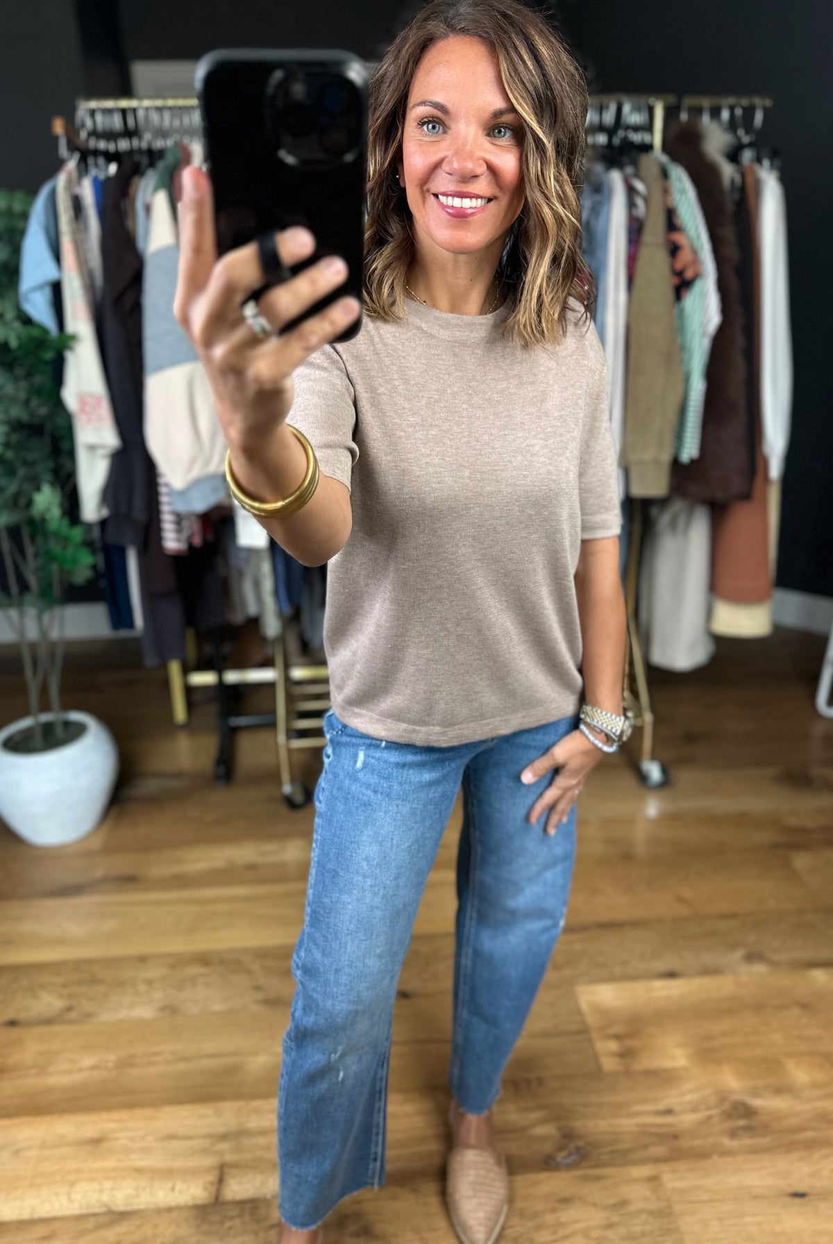 Talking Points Short Sleeve Knit Top-Short Sleeves-Be Cool-Anna Kaytes Boutique, Women's Fashion Boutique in Grinnell, Iowa