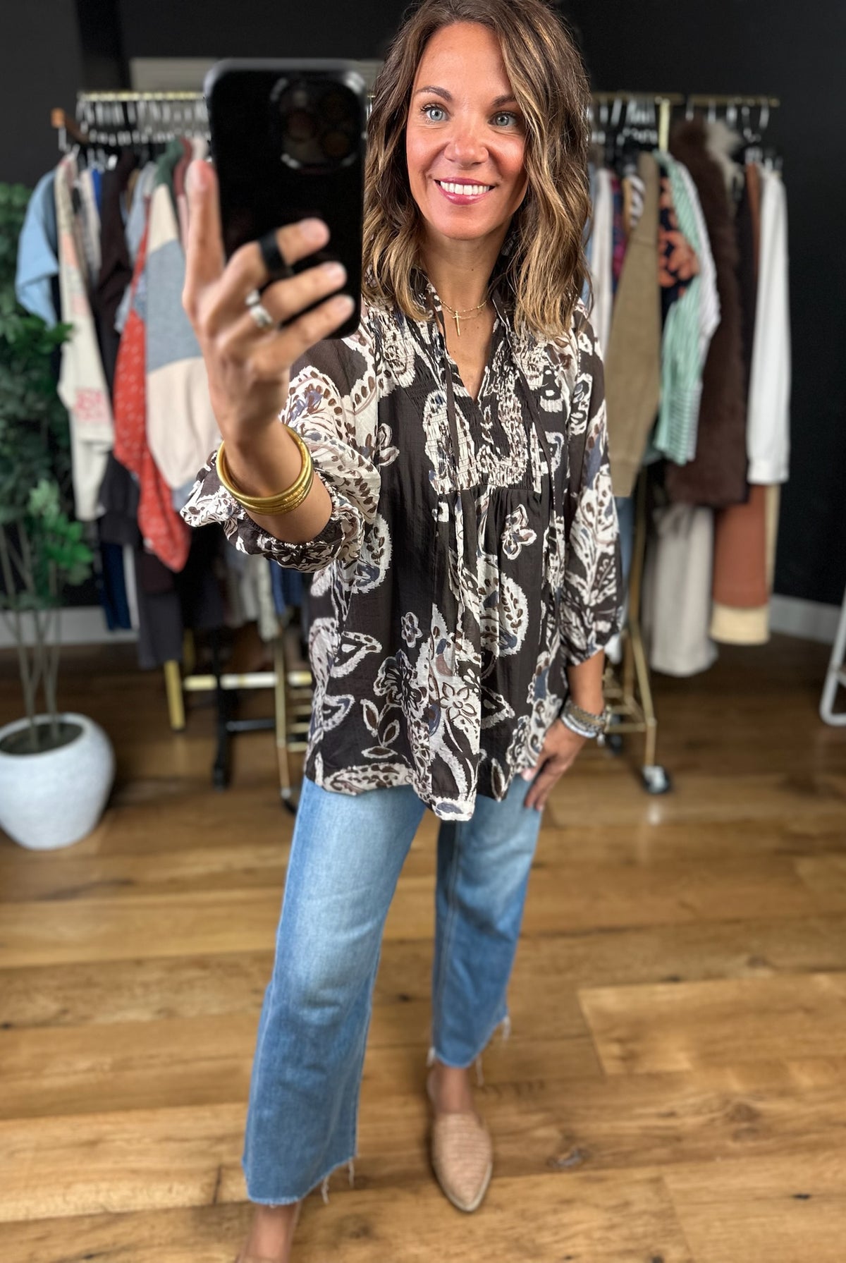 With Ease Patterned Top-Long Sleeves-Umgee-Anna Kaytes Boutique, Women's Fashion Boutique in Grinnell, Iowa