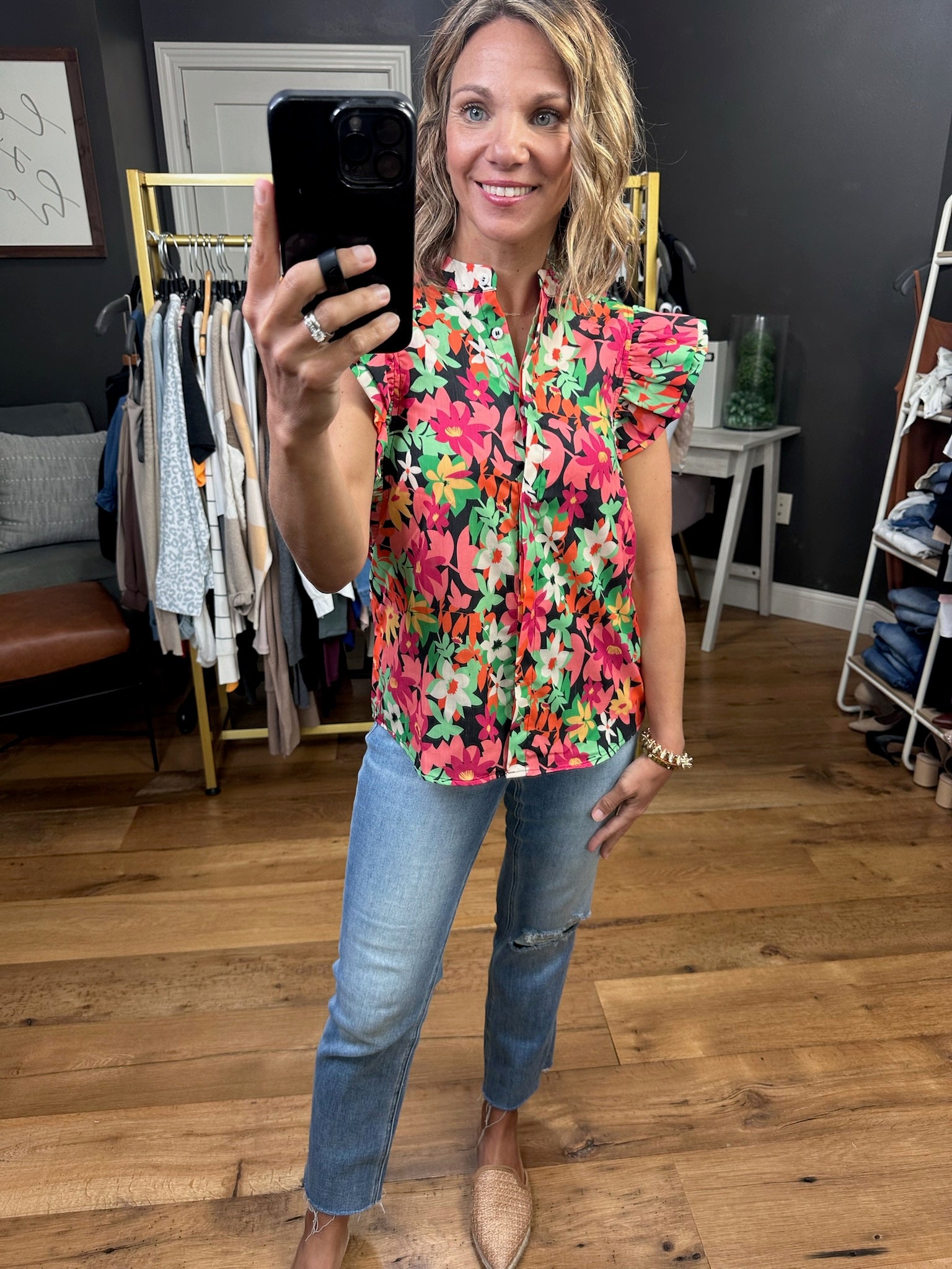 Make the Most Sense Floral Top - Black-Long Sleeves-She & Sky sy6459-Anna Kaytes Boutique, Women's Fashion Boutique in Grinnell, Iowa