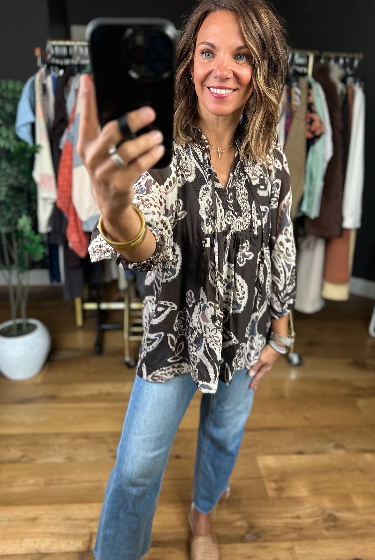 With Ease Patterned Top-Long Sleeves-Umgee-Anna Kaytes Boutique, Women's Fashion Boutique in Grinnell, Iowa