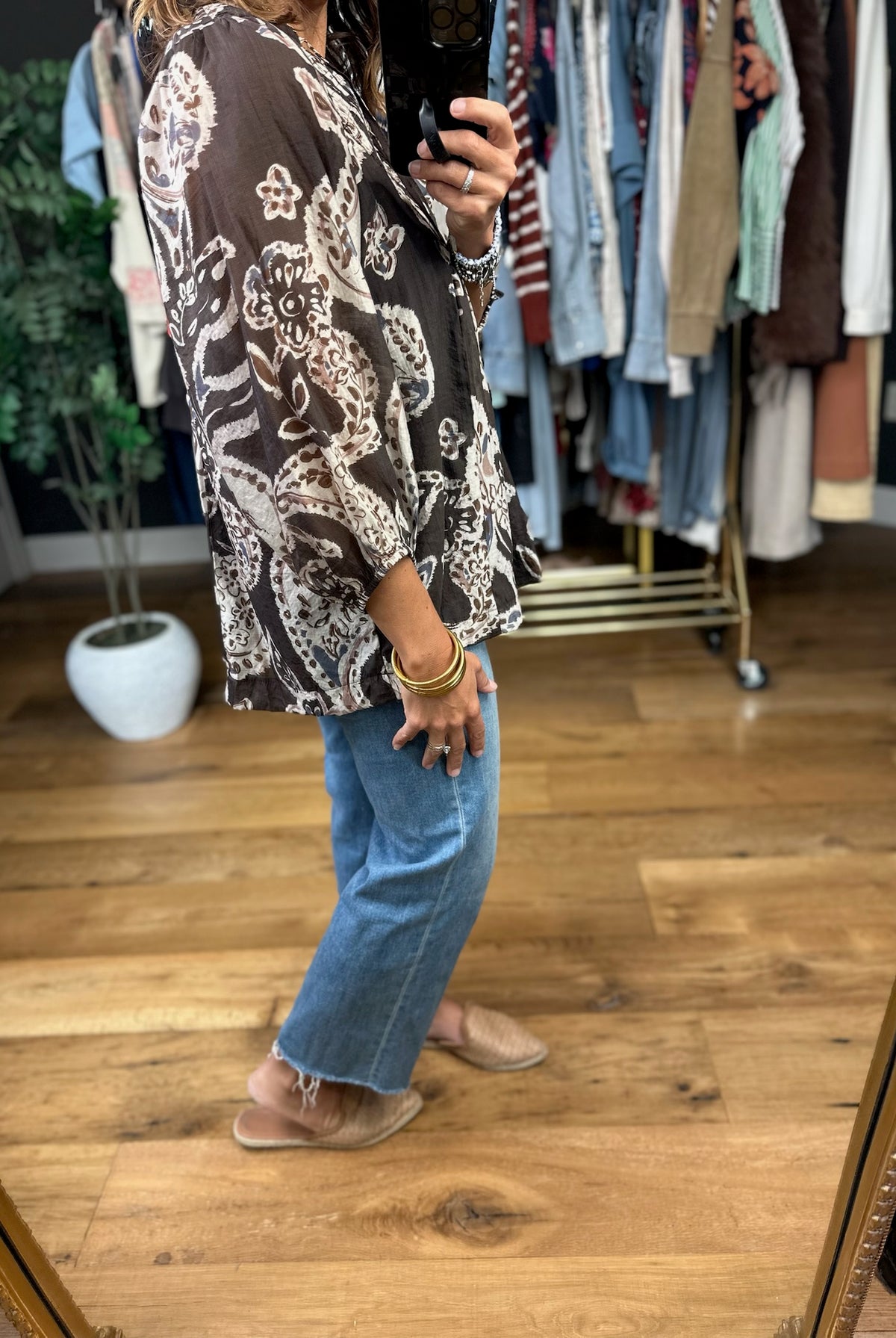 With Ease Patterned Top-Long Sleeves-Umgee-Anna Kaytes Boutique, Women's Fashion Boutique in Grinnell, Iowa