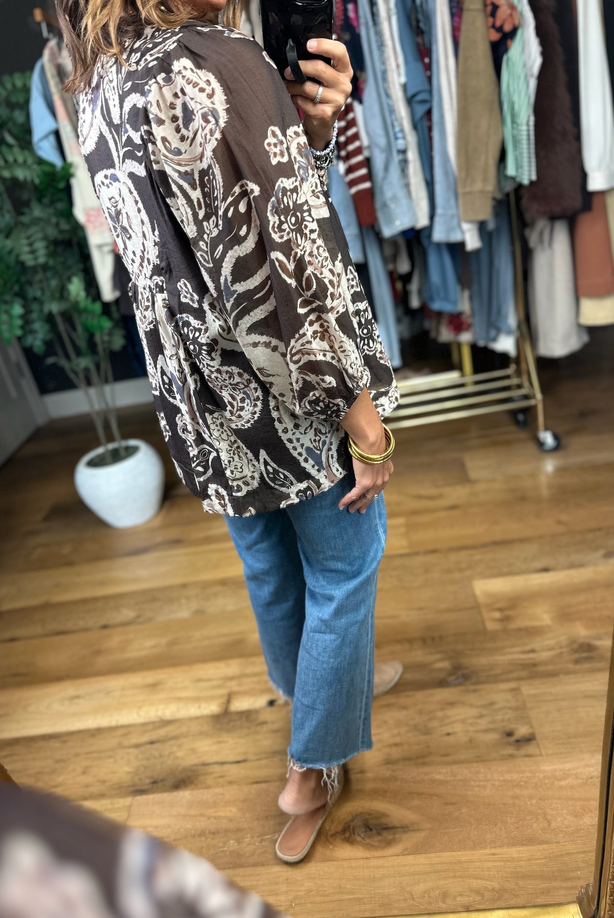 With Ease Patterned Top-Long Sleeves-Umgee-Anna Kaytes Boutique, Women's Fashion Boutique in Grinnell, Iowa