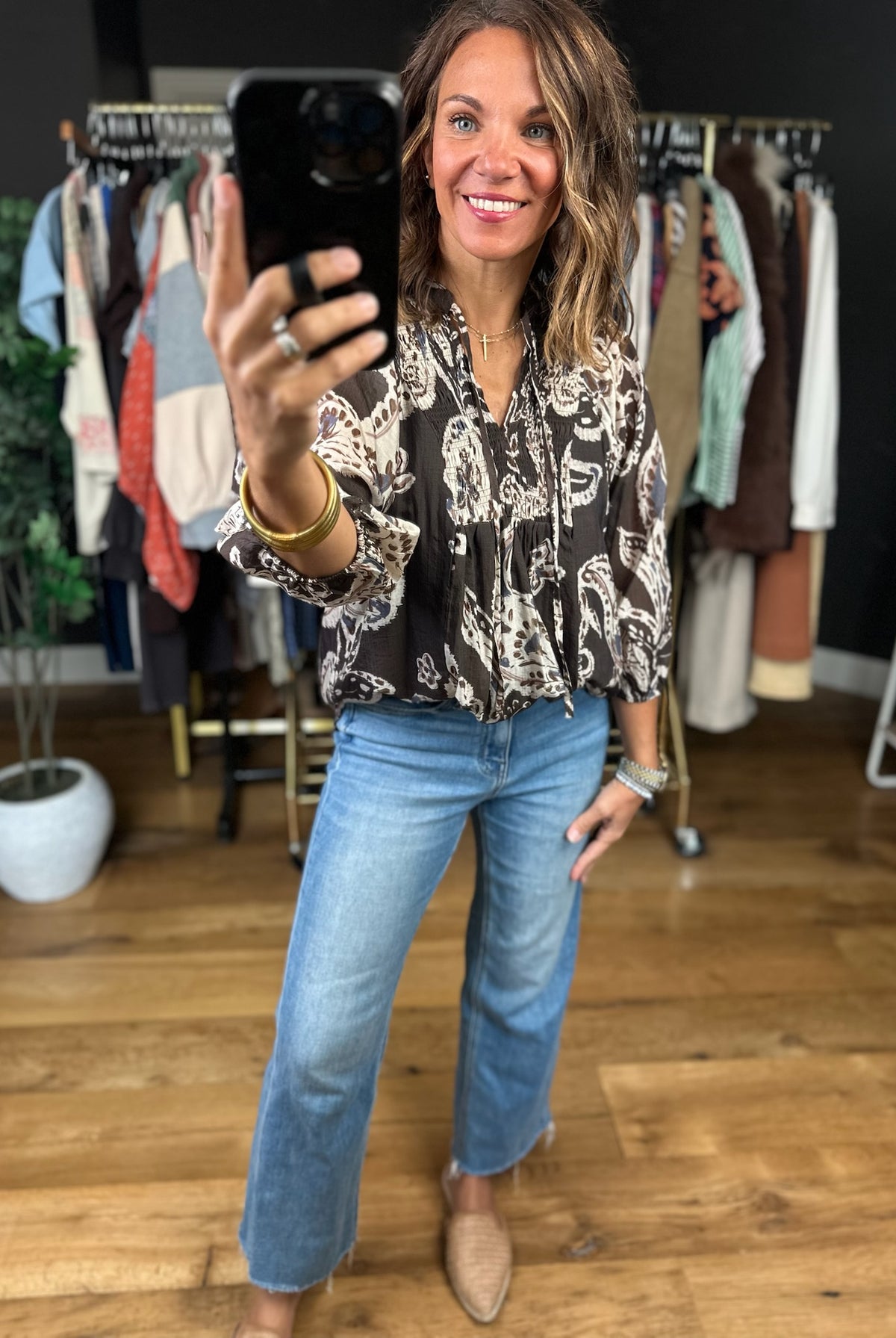 With Ease Patterned Top-Long Sleeves-Umgee-Anna Kaytes Boutique, Women's Fashion Boutique in Grinnell, Iowa