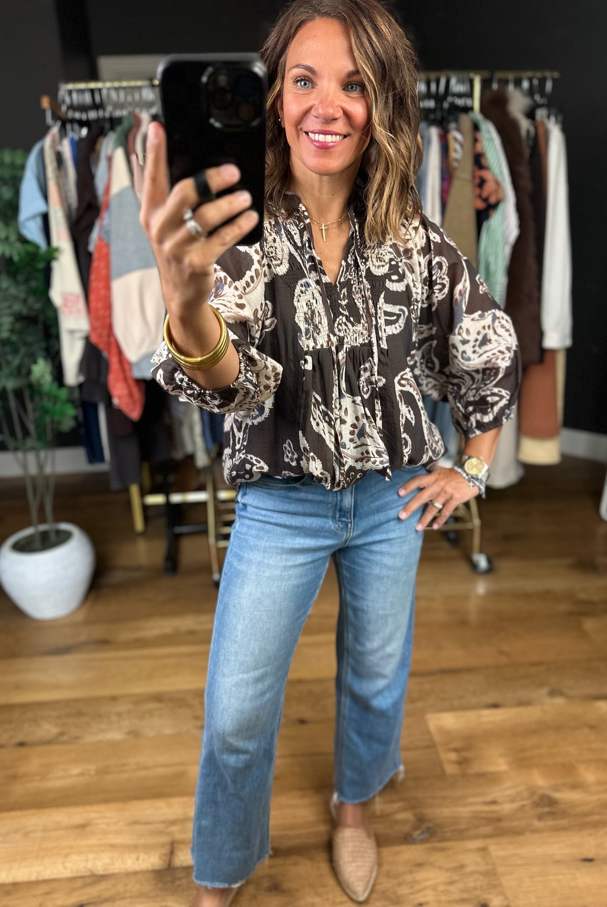 With Ease Patterned Top-Long Sleeves-Umgee-Anna Kaytes Boutique, Women's Fashion Boutique in Grinnell, Iowa