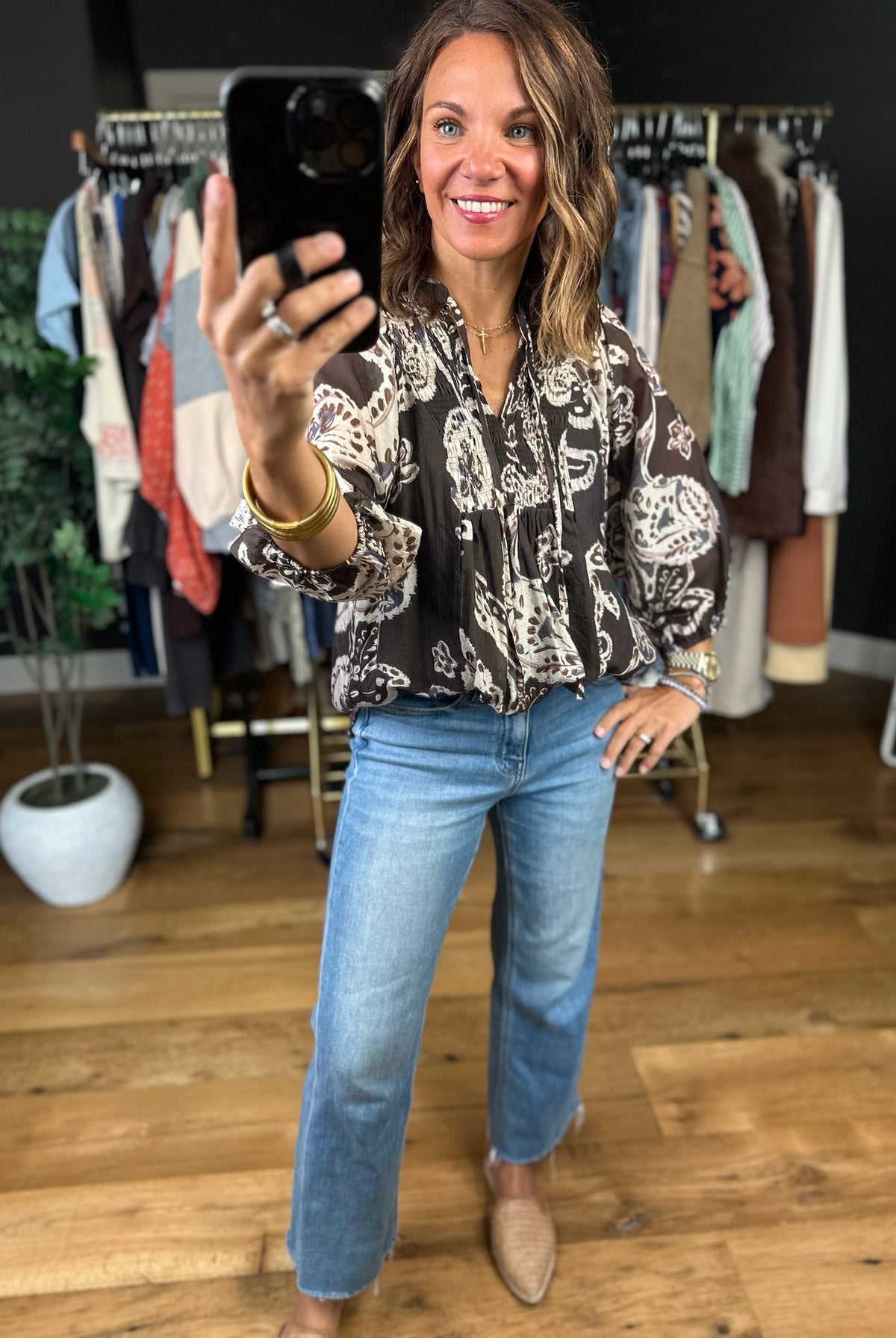 With Ease Patterned Top-Long Sleeves-Umgee-Anna Kaytes Boutique, Women's Fashion Boutique in Grinnell, Iowa