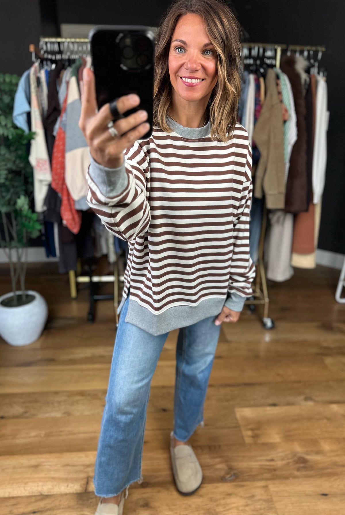 On My Team Striped Crew-Sweaters-Anna Kaytes Boutique-Anna Kaytes Boutique, Women's Fashion Boutique in Grinnell, Iowa