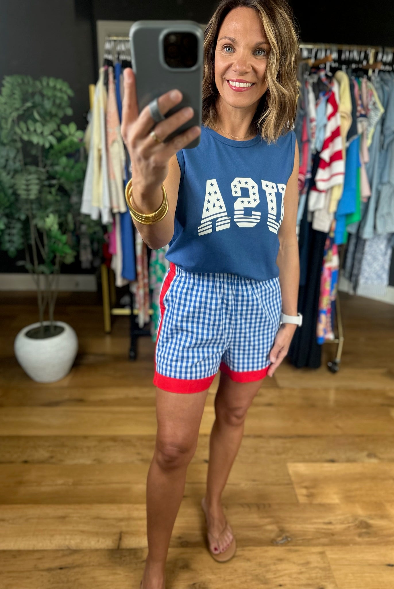 The Americana Plaid Shorts-Shorts-Entro-Anna Kaytes Boutique, Women's Fashion Boutique in Grinnell, Iowa