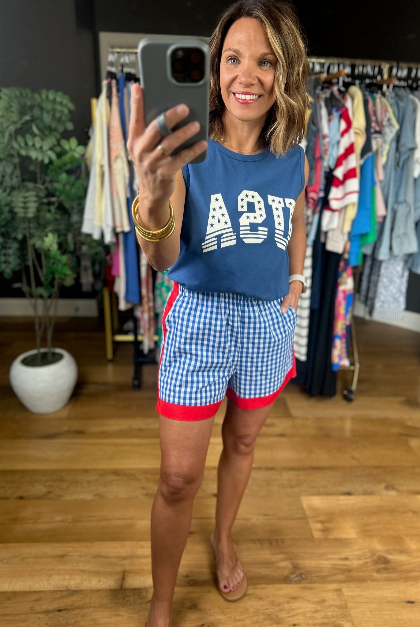 The Americana Plaid Shorts-Shorts-Entro-Anna Kaytes Boutique, Women's Fashion Boutique in Grinnell, Iowa