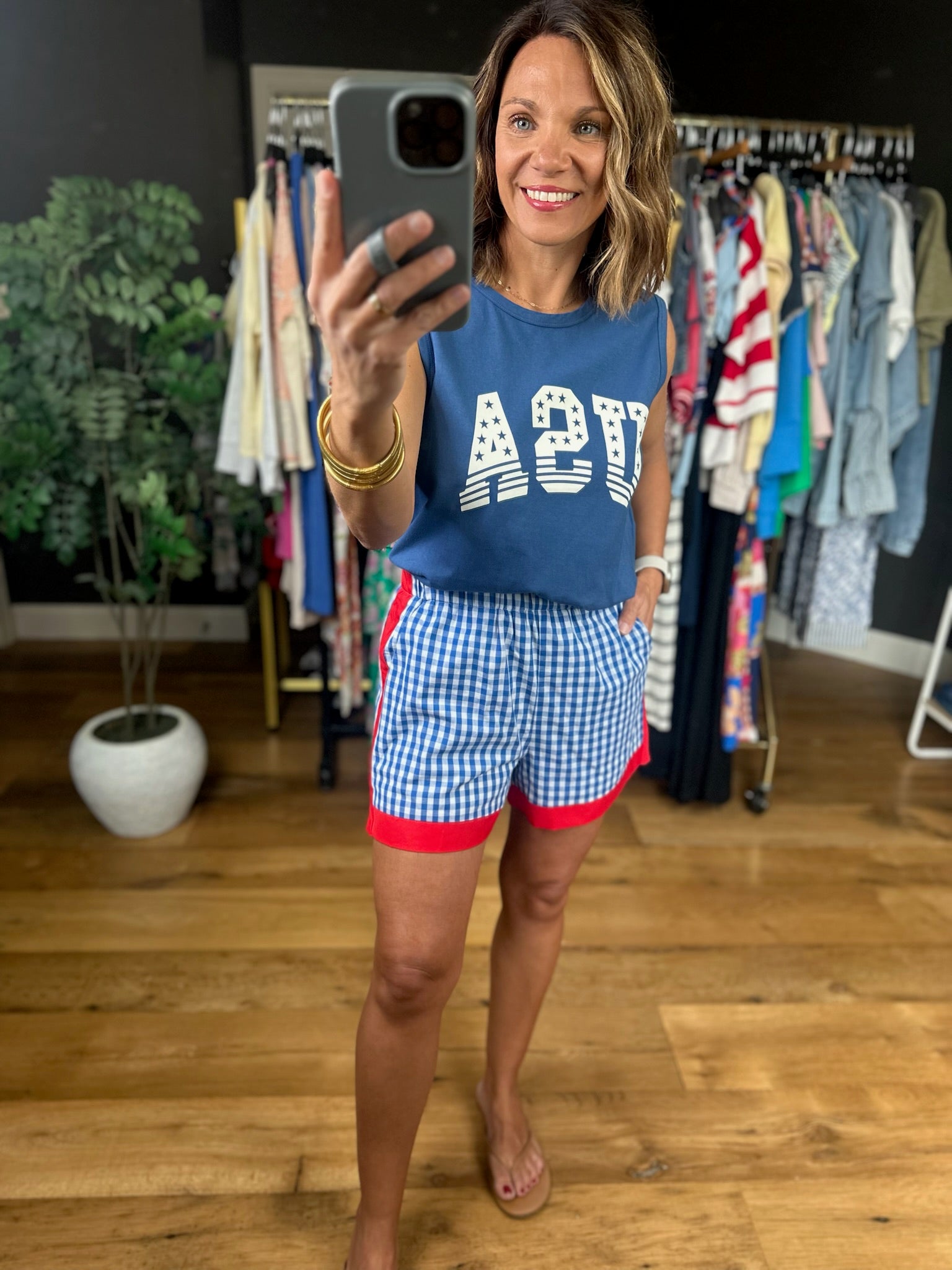 The Americana Plaid Shorts-Shorts-Entro-Anna Kaytes Boutique, Women's Fashion Boutique in Grinnell, Iowa