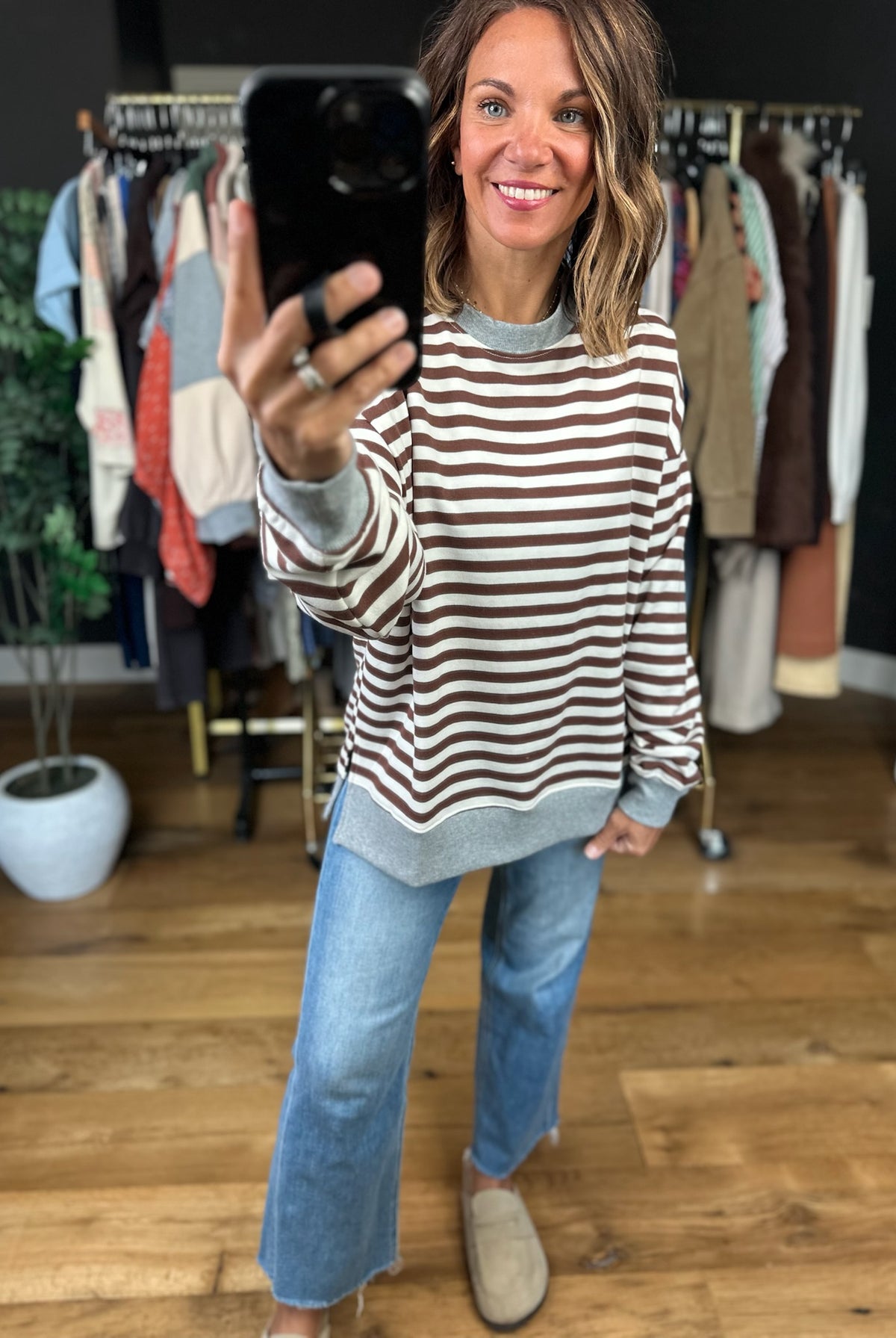 On My Team Striped Crew-Sweaters-Anna Kaytes Boutique-Anna Kaytes Boutique, Women's Fashion Boutique in Grinnell, Iowa