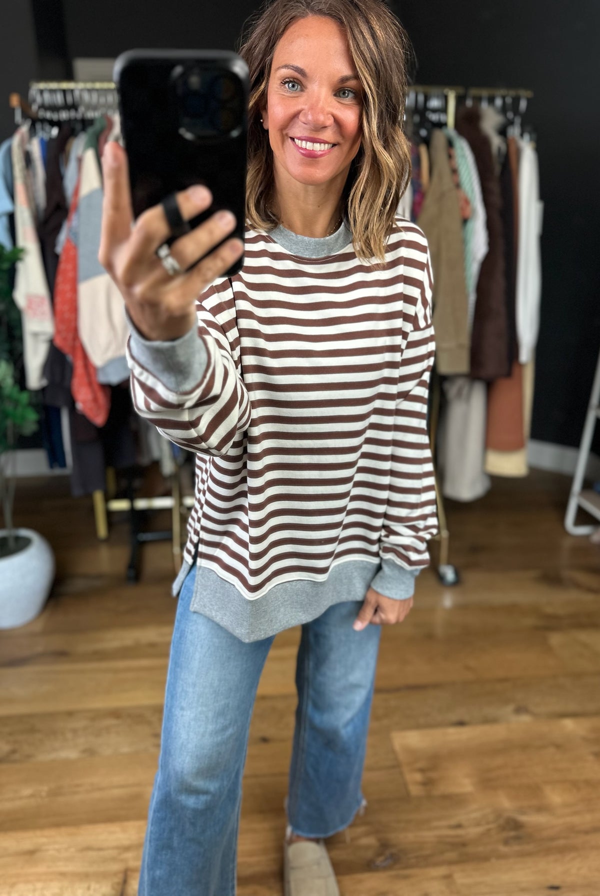 On My Team Striped Crew-Sweaters-Anna Kaytes Boutique-Anna Kaytes Boutique, Women's Fashion Boutique in Grinnell, Iowa