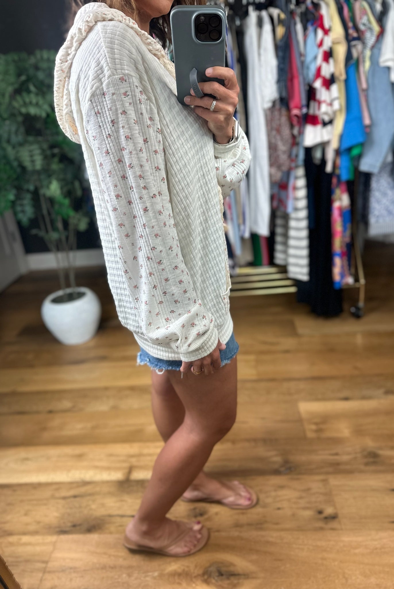 Charming Life Floral Waffle Hoodie-Sweaters-POL-Anna Kaytes Boutique, Women's Fashion Boutique in Grinnell, Iowa