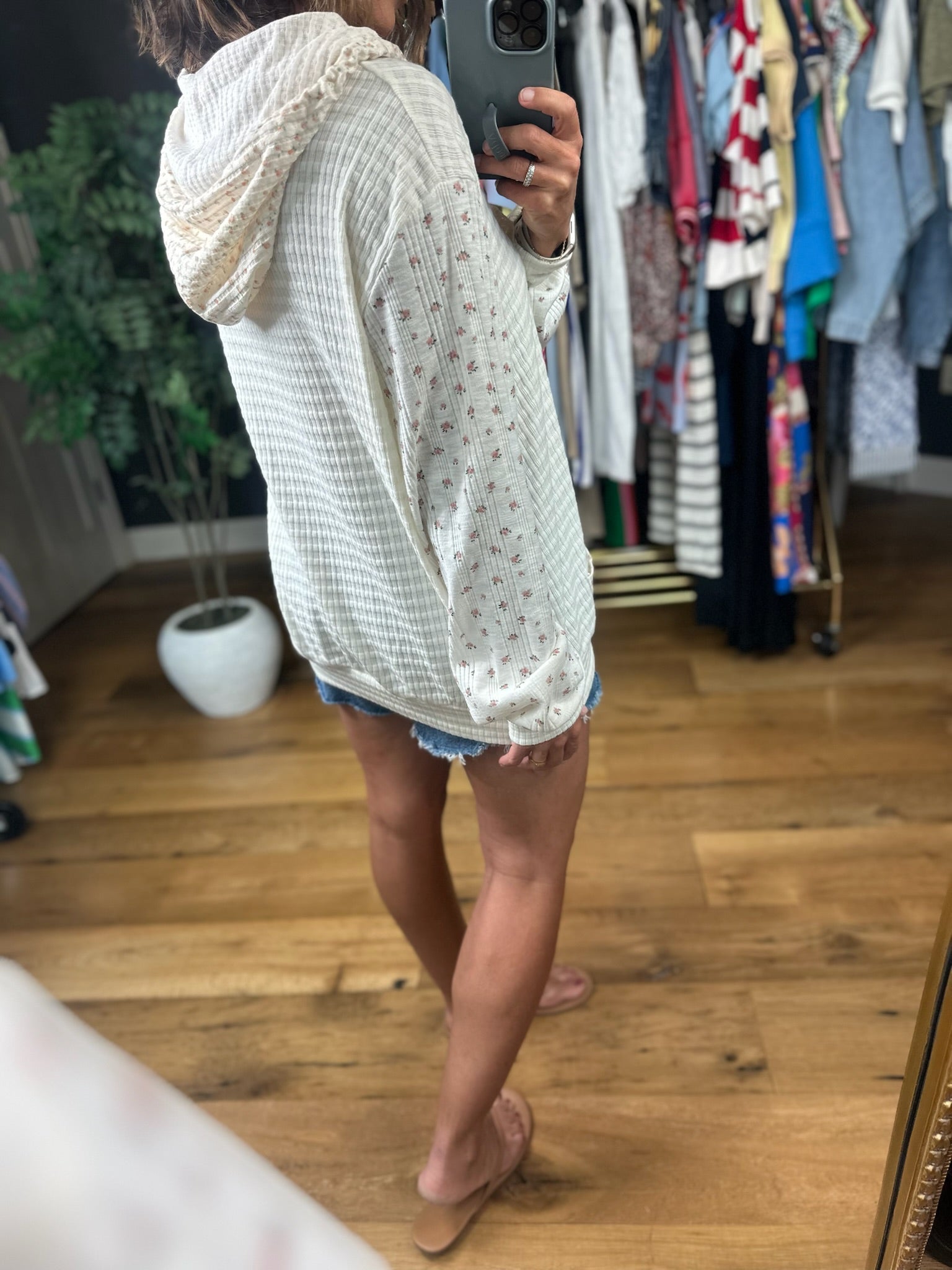 Charming Life Floral Waffle Hoodie-Sweaters-POL-Anna Kaytes Boutique, Women's Fashion Boutique in Grinnell, Iowa