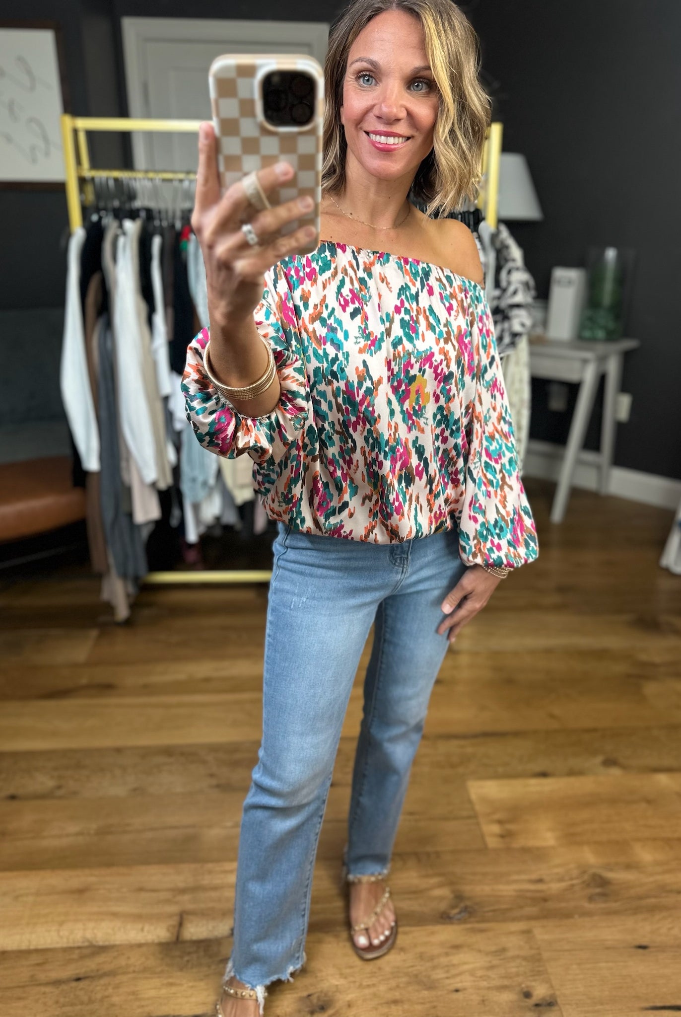 Sunset Cocktails Off-Shoulder Top-THML-Anna Kaytes Boutique, Women's Fashion Boutique in Grinnell, Iowa