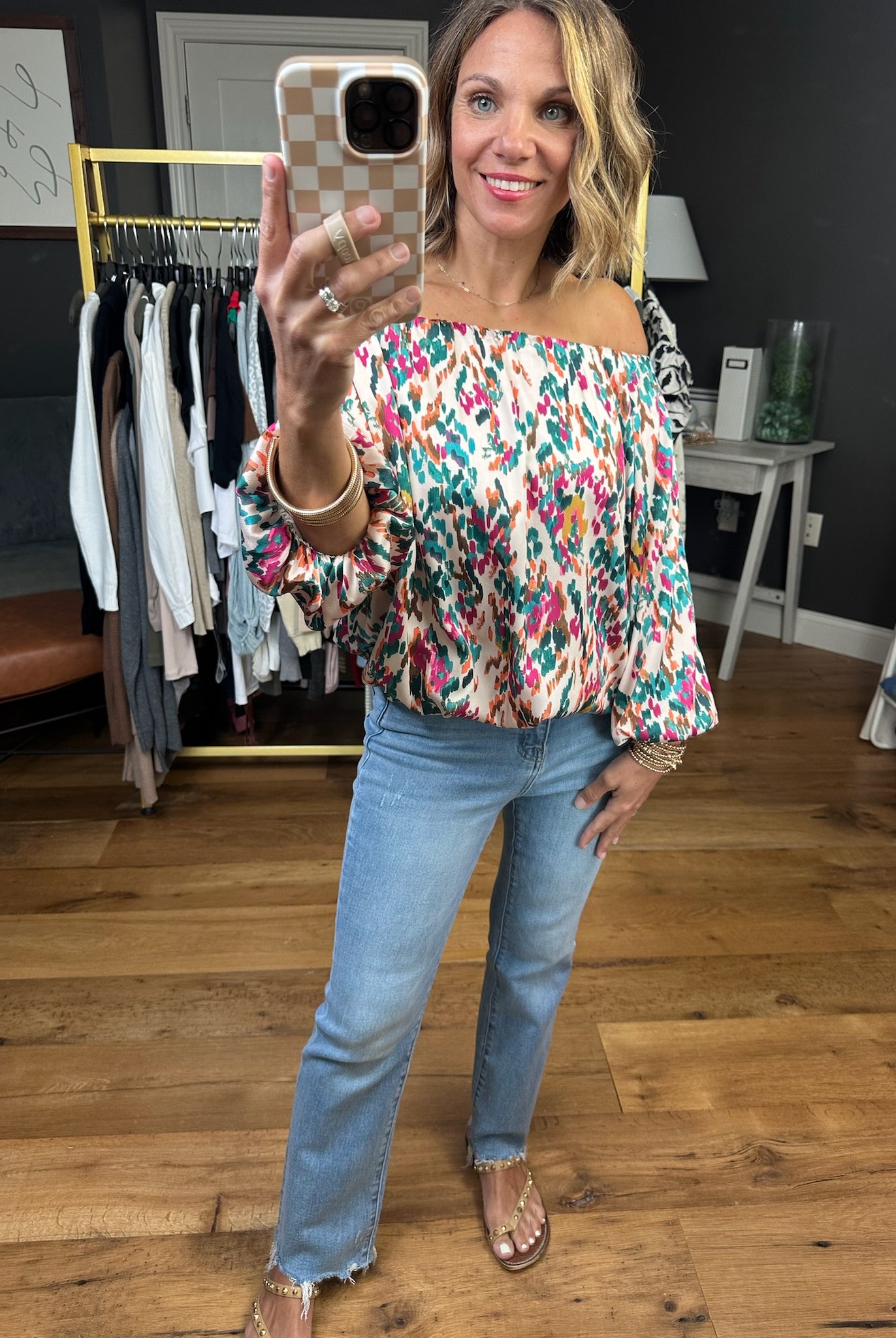 Sunset Cocktails Off-Shoulder Top-THML-Anna Kaytes Boutique, Women's Fashion Boutique in Grinnell, Iowa