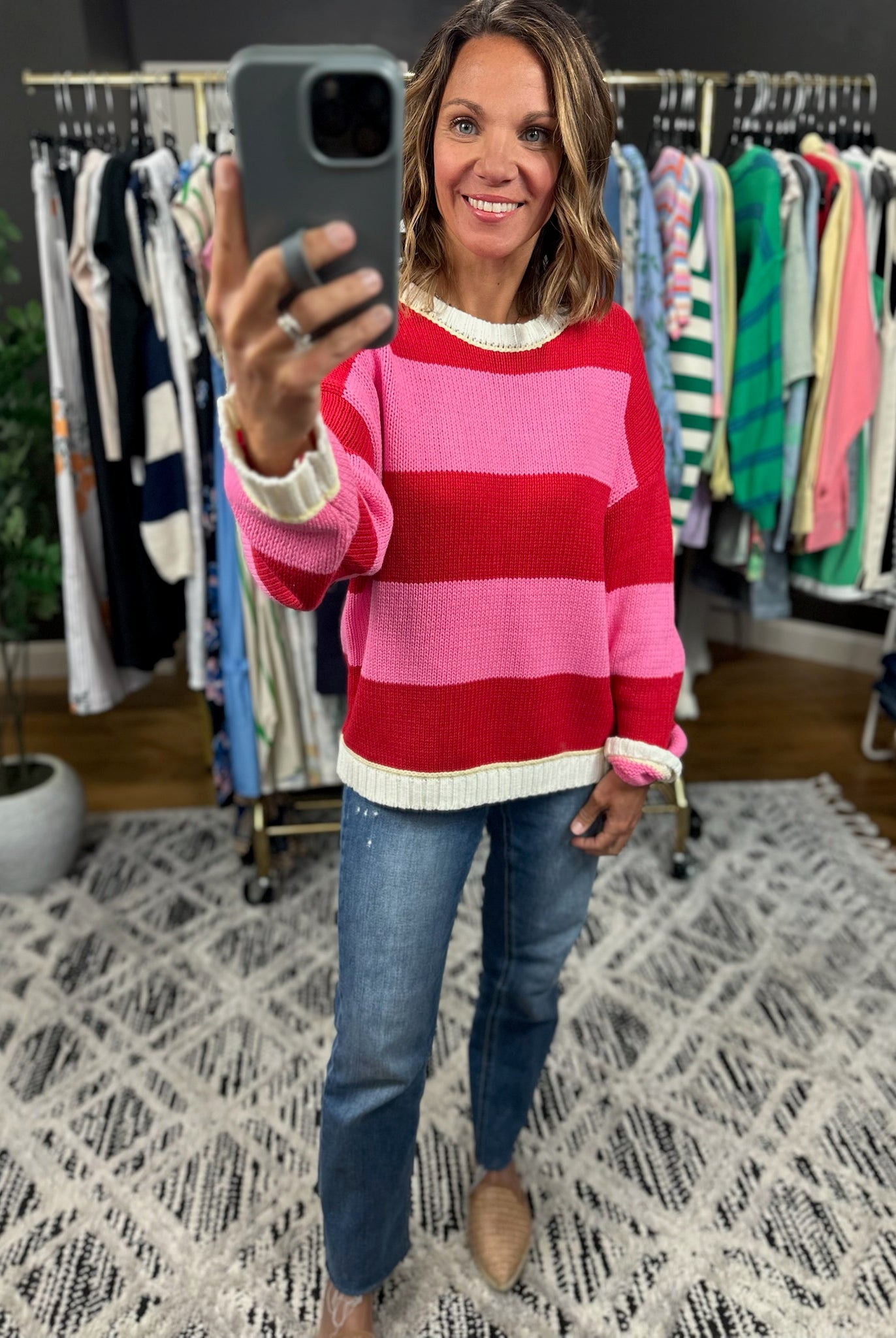 Heart The Lover Striped Crew Sweater-Sweaters-Hem & Thread-Anna Kaytes Boutique, Women's Fashion Boutique in Grinnell, Iowa