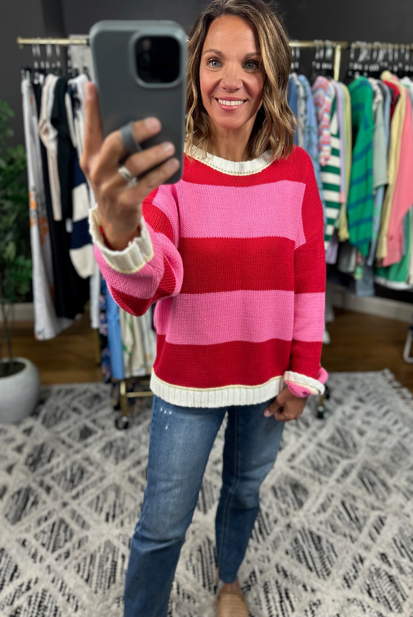 Heart The Lover Striped Crew Sweater-Sweaters-Hem & Thread-Anna Kaytes Boutique, Women's Fashion Boutique in Grinnell, Iowa