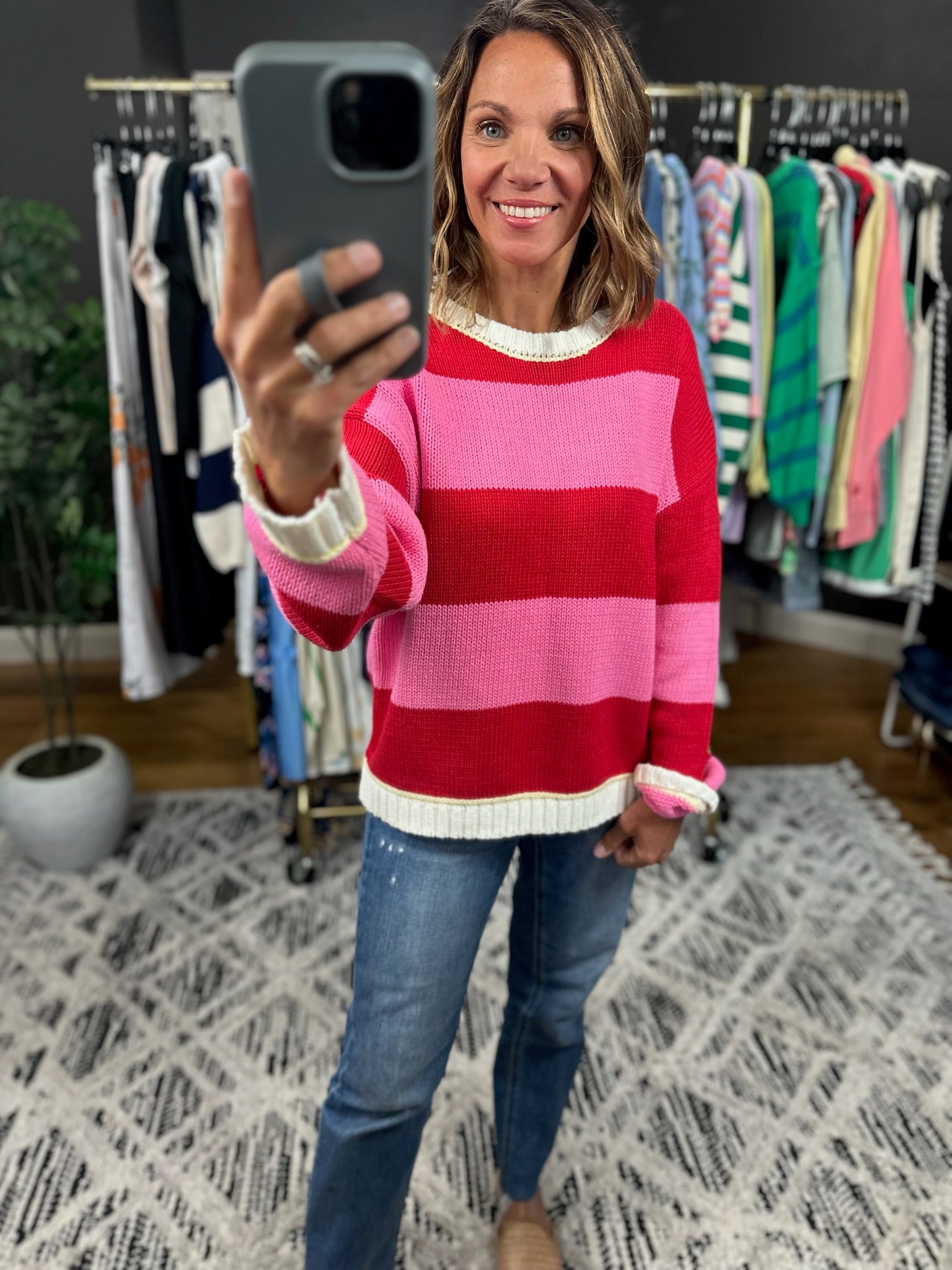 Heart The Lover Striped Crew Sweater-Sweaters-Hem & Thread-Anna Kaytes Boutique, Women's Fashion Boutique in Grinnell, Iowa