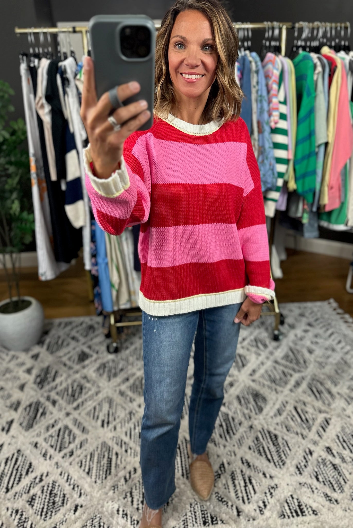 Heart The Lover Striped Crew Sweater-Sweaters-Hem & Thread-Anna Kaytes Boutique, Women's Fashion Boutique in Grinnell, Iowa