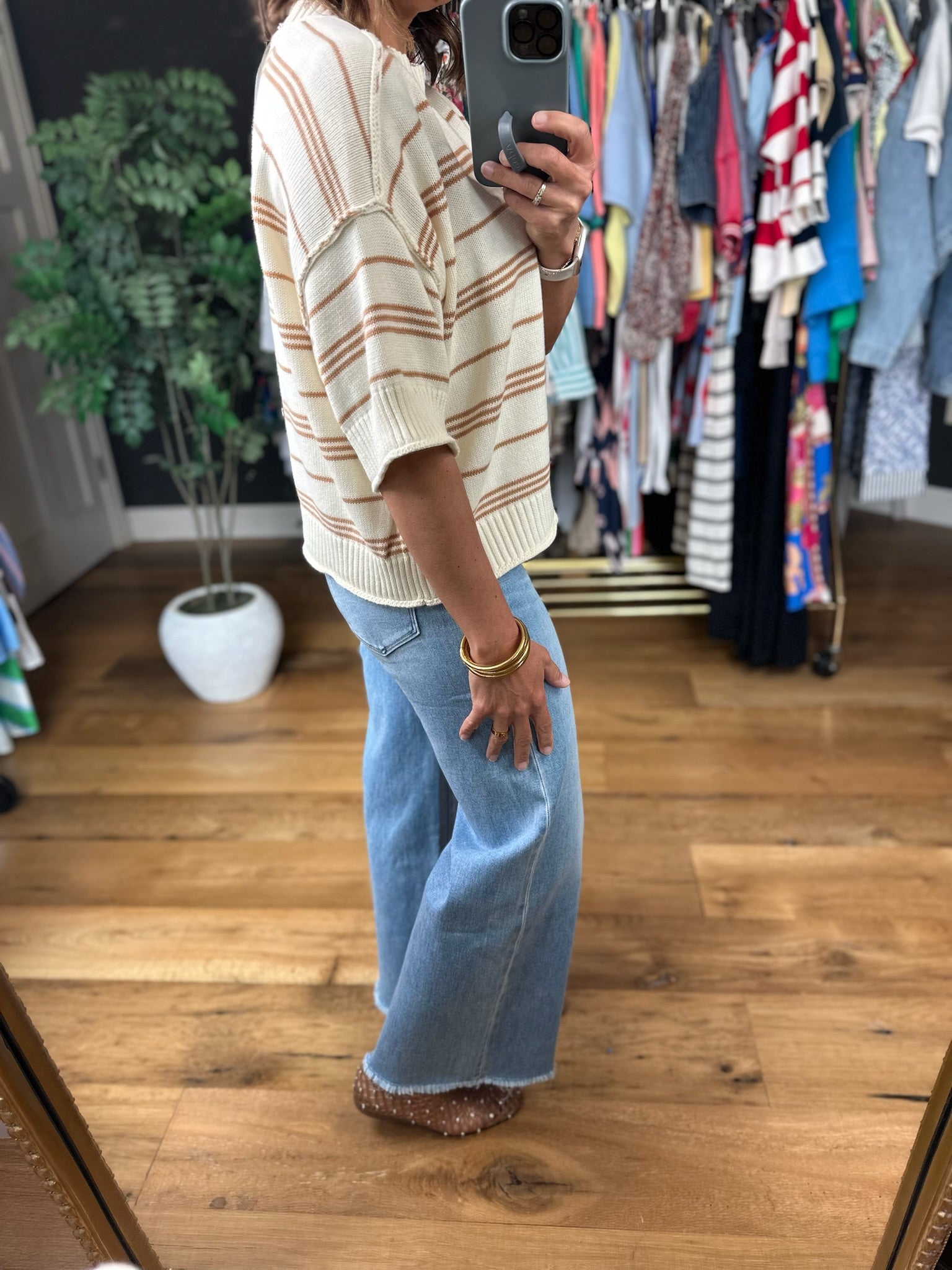 Helpful Hands Striped Knit Top-Short Sleeves-ee:some-Anna Kaytes Boutique, Women's Fashion Boutique in Grinnell, Iowa
