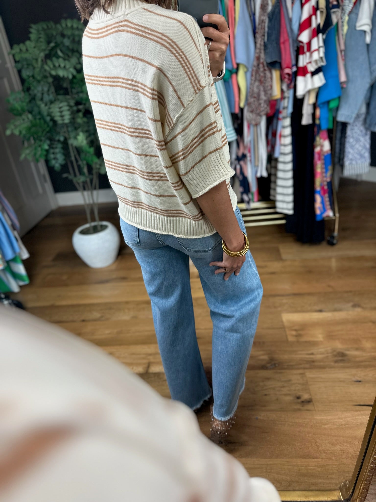 Helpful Hands Striped Knit Top-Short Sleeves-ee:some-Anna Kaytes Boutique, Women's Fashion Boutique in Grinnell, Iowa