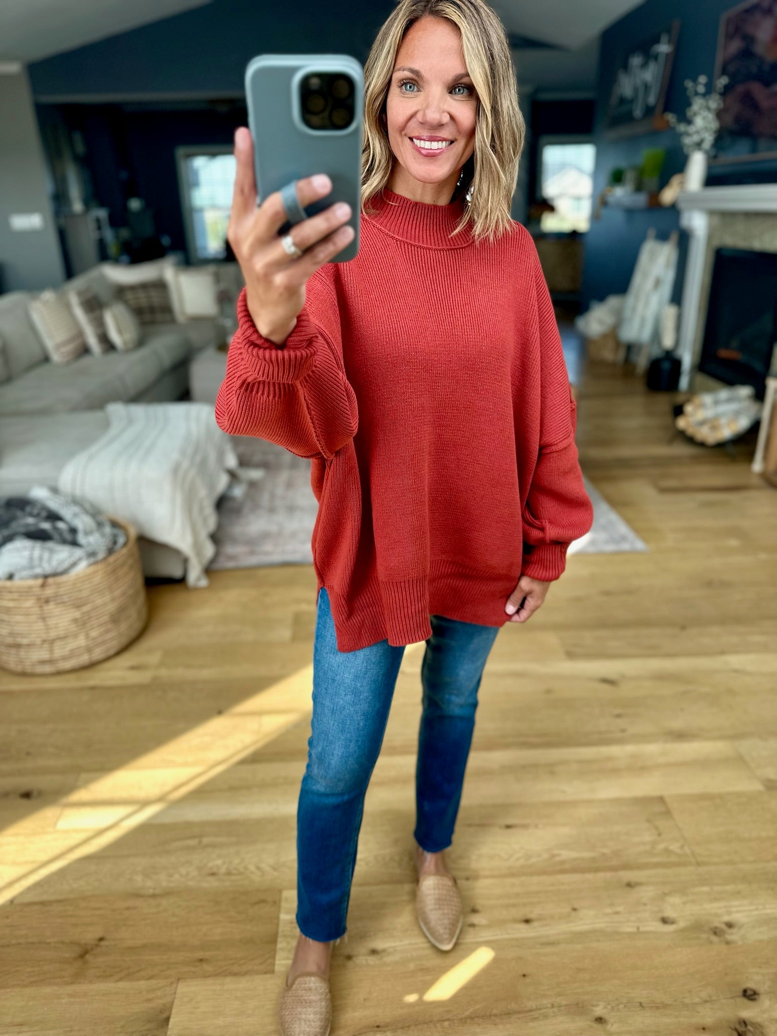 The Jaymes Mockneck Oversized Sweater-Sweaters-zenana-Anna Kaytes Boutique, Women's Fashion Boutique in Grinnell, Iowa